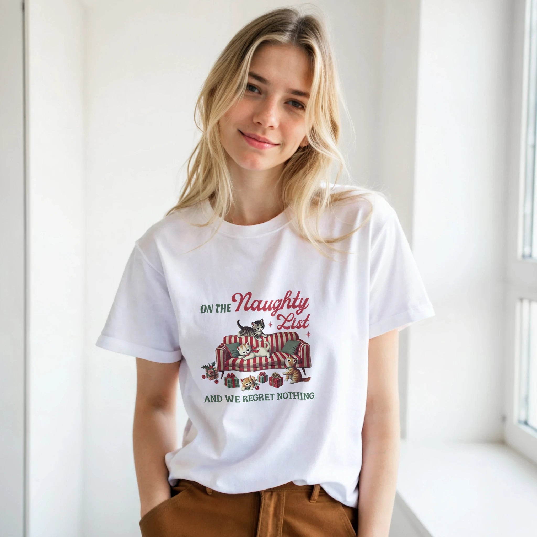 Retro Naughty Kittens Christmas Tee | Gallory Hive