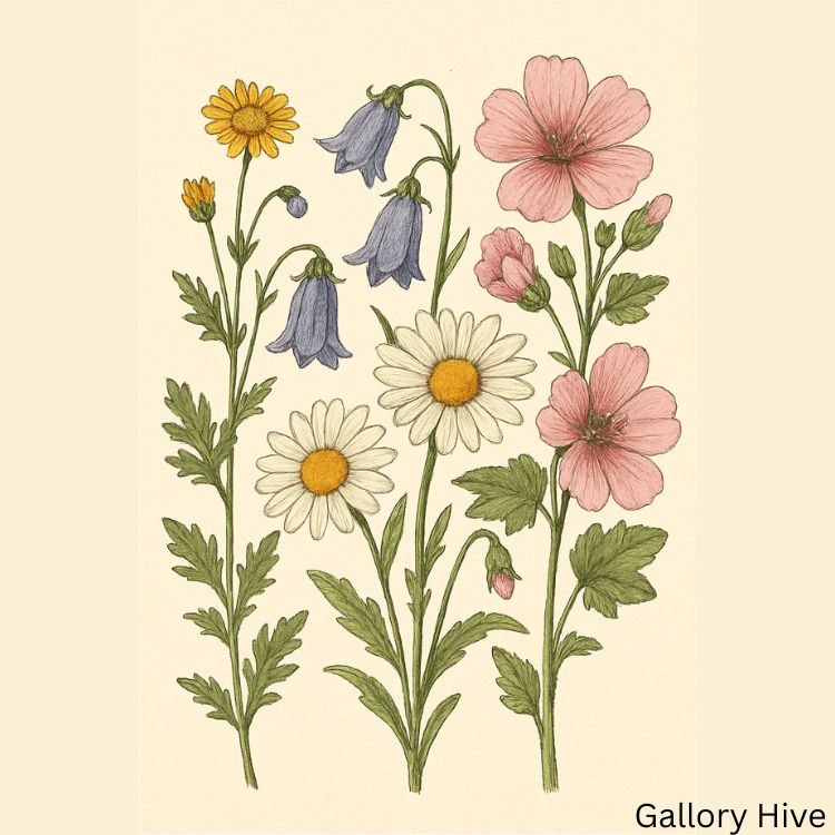 5 sets of wildflower wall art, colourful floral gallery set, wildflowers digital downloads, Home Decor, Printable wall art, Wall Frame Art