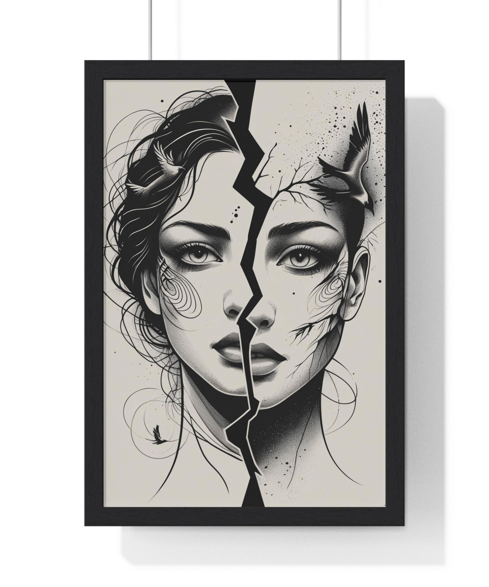 Vertical Framed Poster, Women Split Face Home Decor Art Modern Wall Unique Gift Inspirational Artwork, Wall Hanging Art Print - Gallory Hive