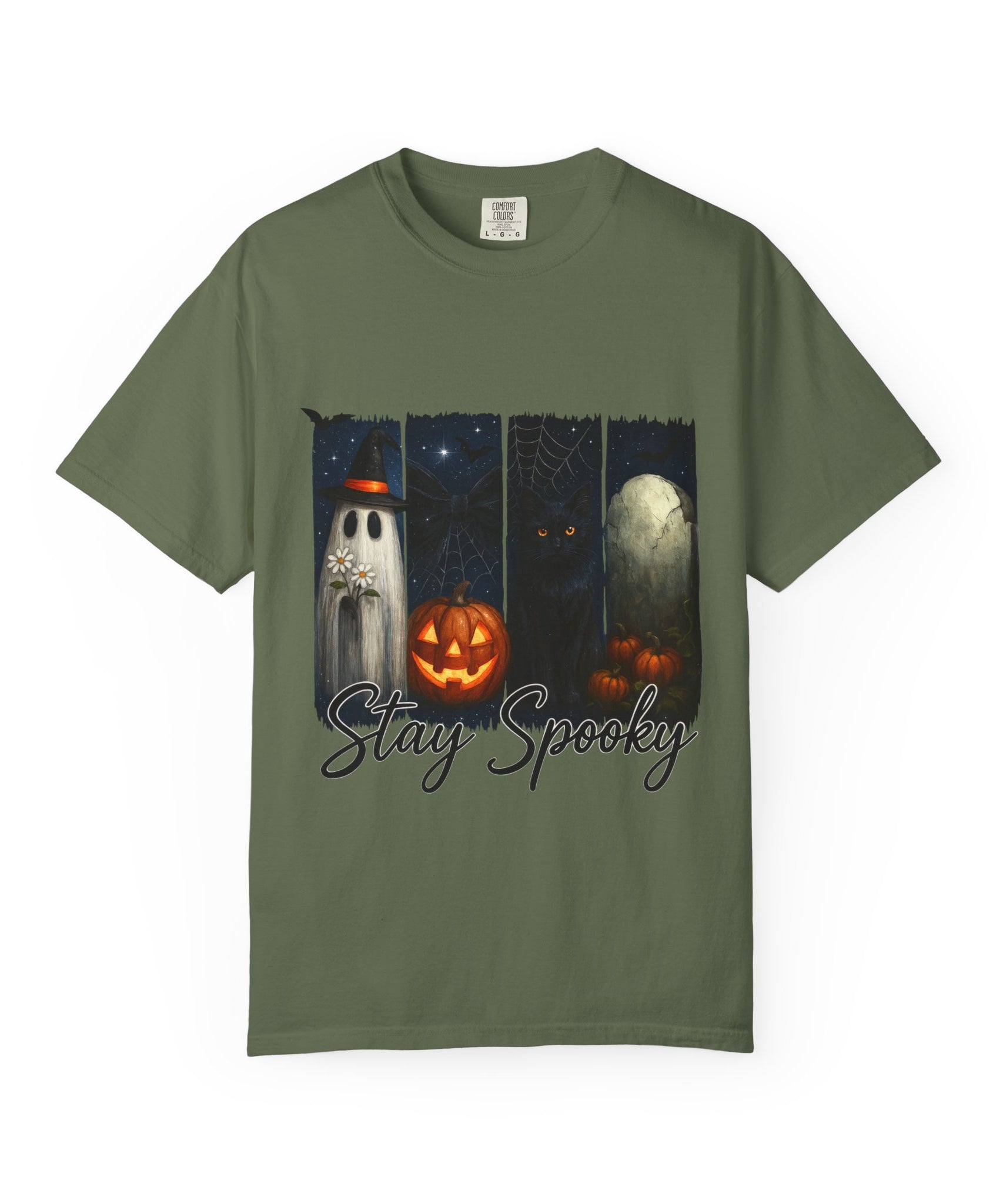 Stay Spooky Halloween T-Shirt – Cute Ghost, Black Cat, Pumpkin & Graveyard Design - Gallory Hive
