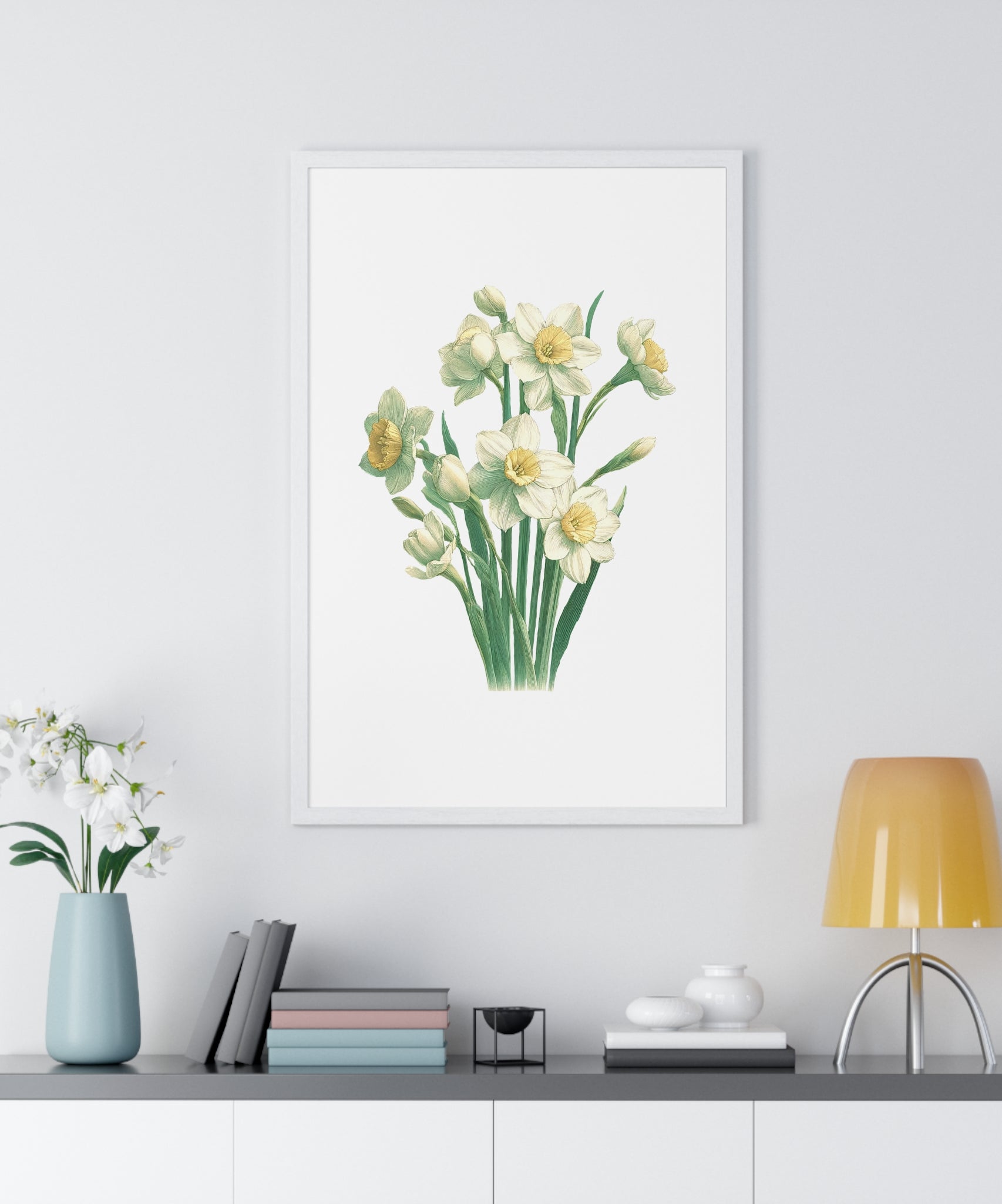 December Birth Month Flower Wall Art – Narcissus Botanical Illustration in Wooden Frame | Hope, Good Fortune & Renewal