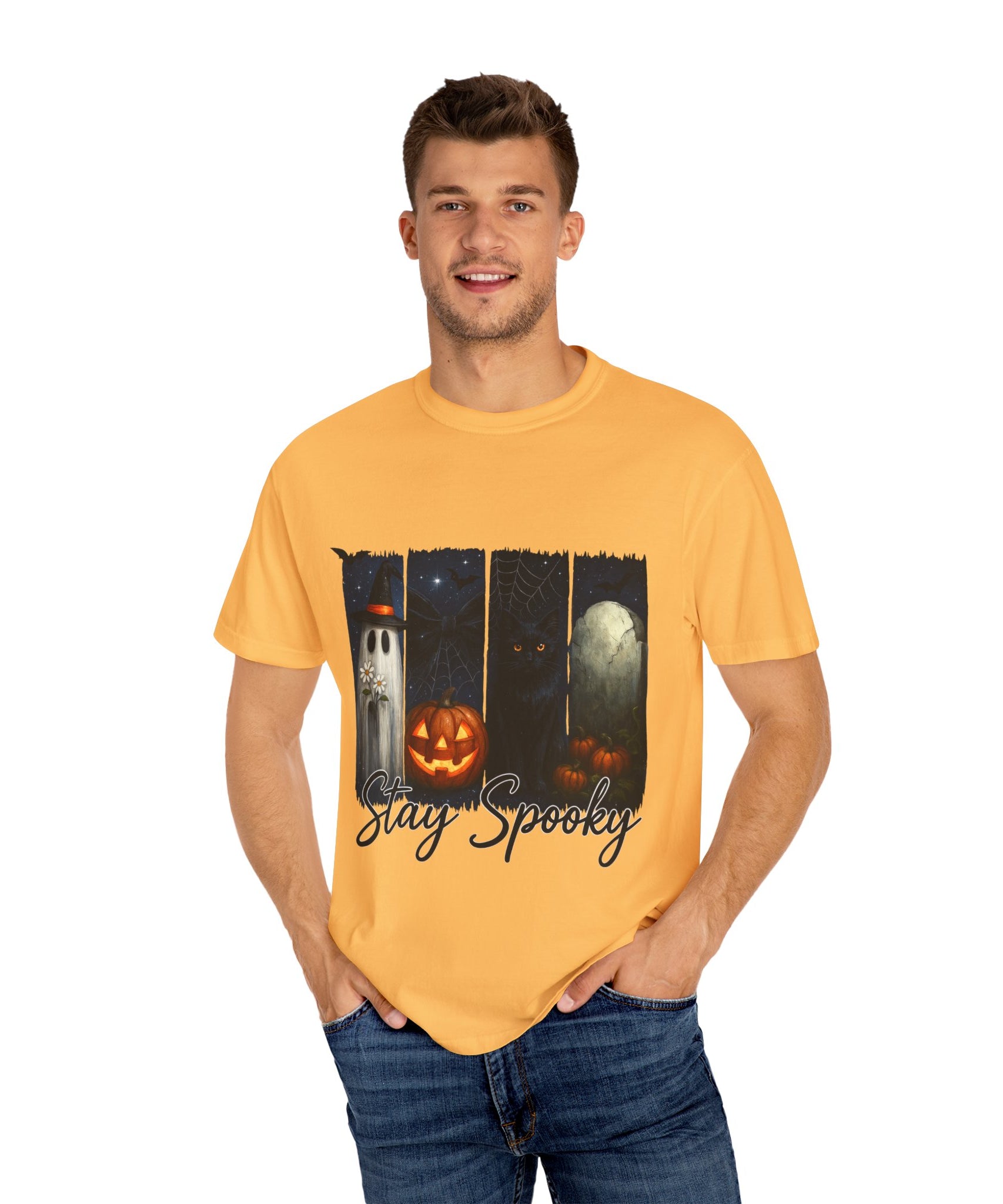 Stay Spooky Halloween T-Shirt – Cute Ghost, Black Cat, Pumpkin & Graveyard Design - Gallory Hive
