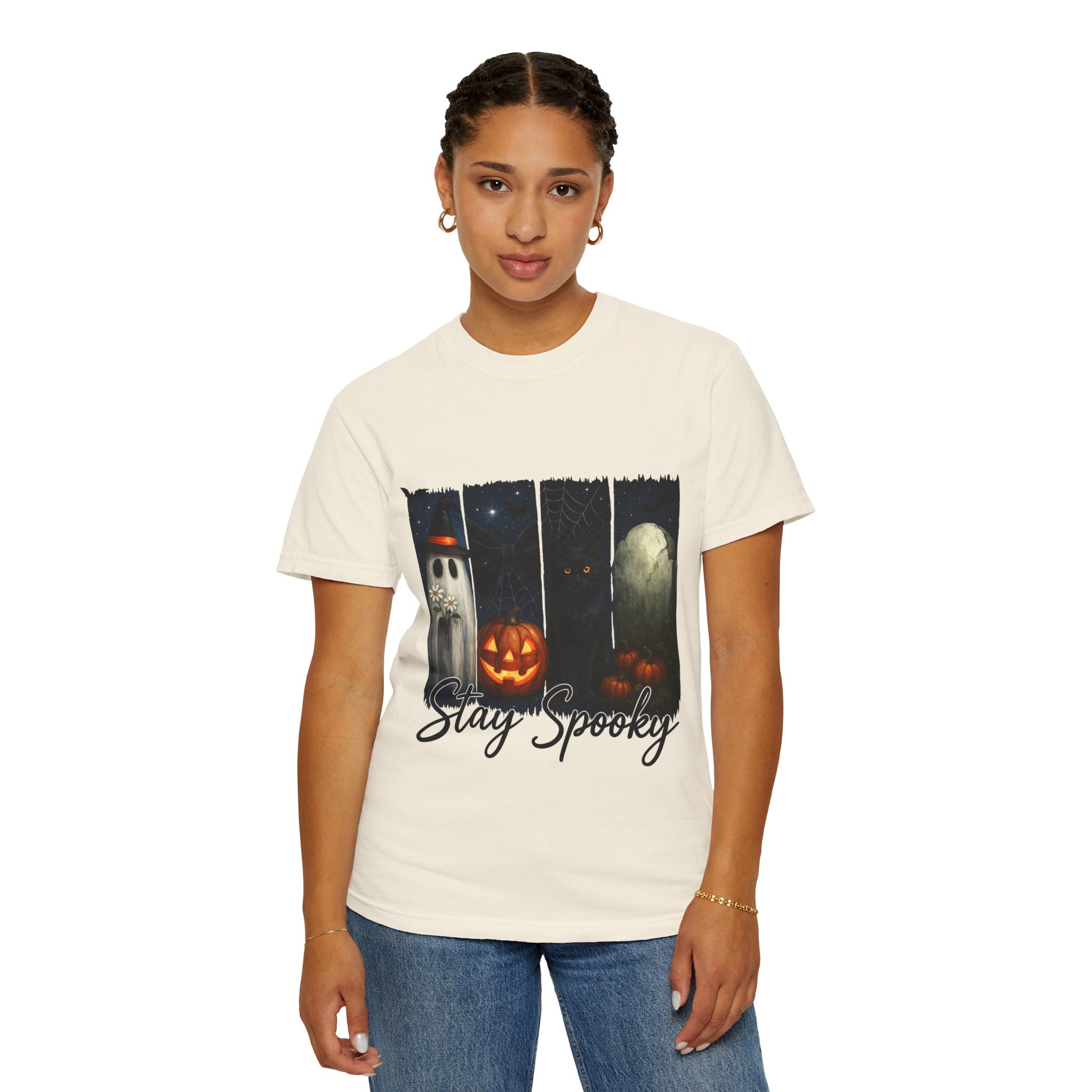 Stay Spooky Halloween T-Shirt – Cute Ghost, Black Cat, Pumpkin & Graveyard Design - Gallory Hive