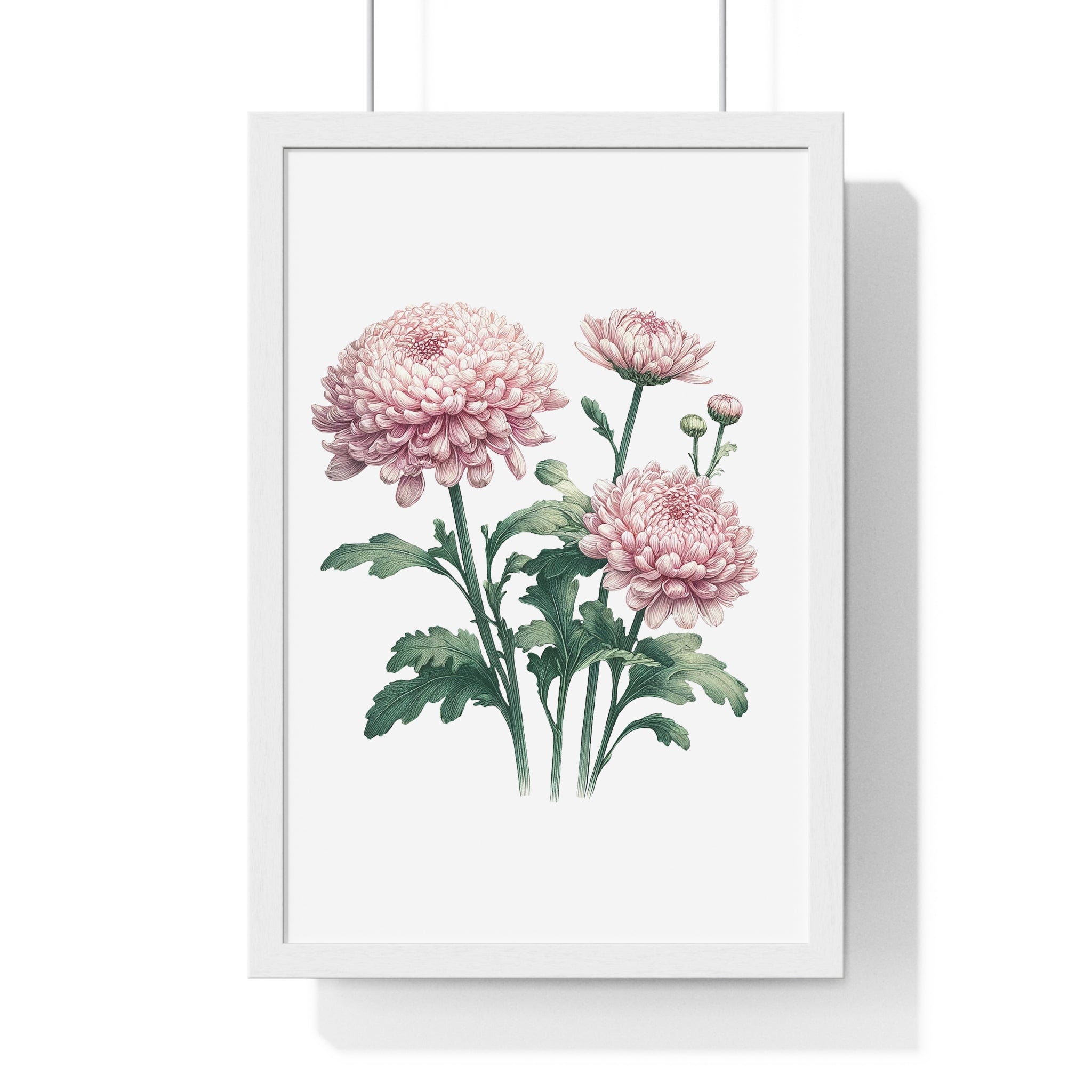 November Birth Month Flower Wall Art – Pink Chrysanthemum Illustration in Wooden Frame | Loyalty, Love & Joy