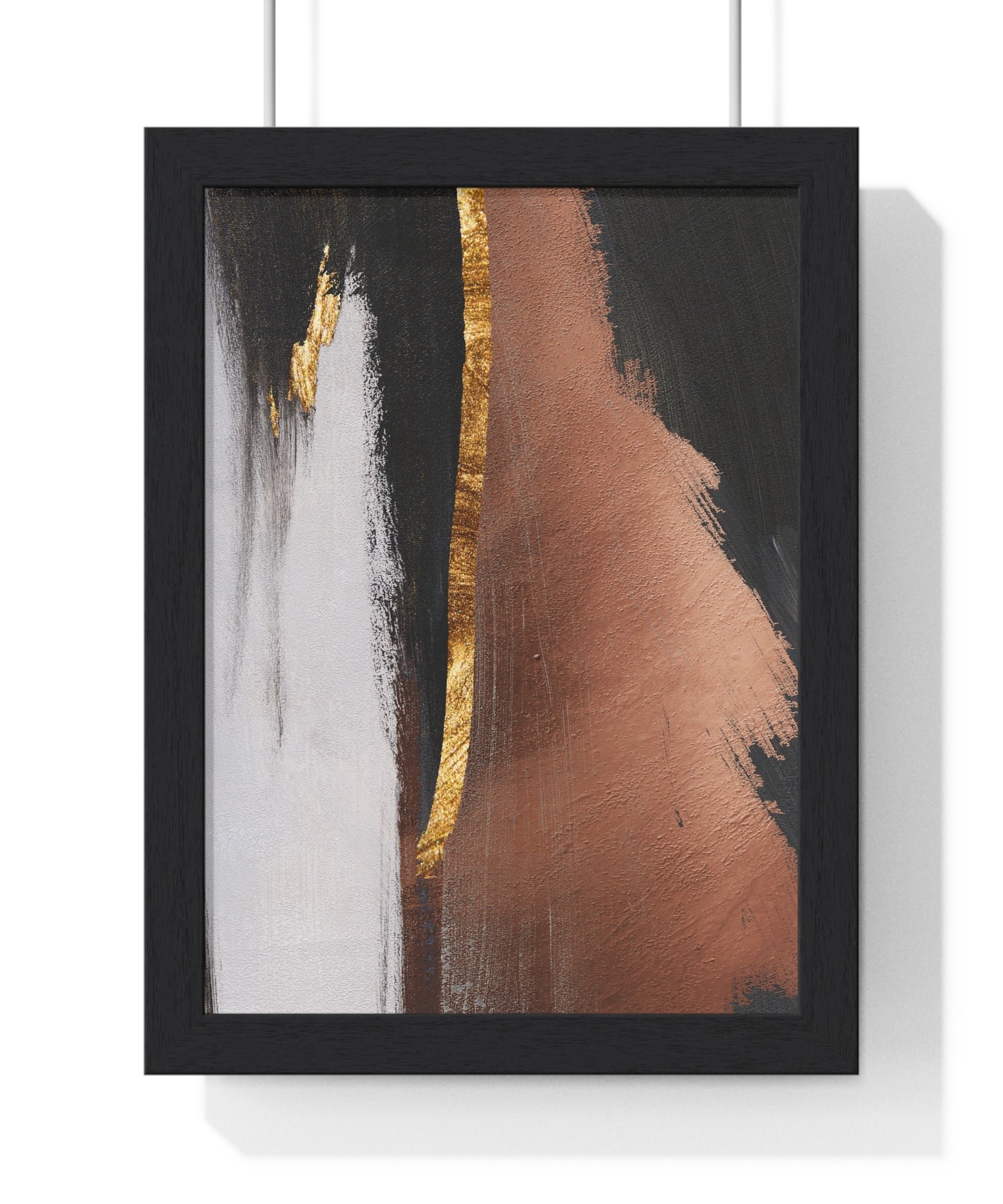 Modern Abstract Wall Art – Bold Black, Copper & Gold Textured Poster on Wooden Frame – Luxury Canvas Print for Home or Office