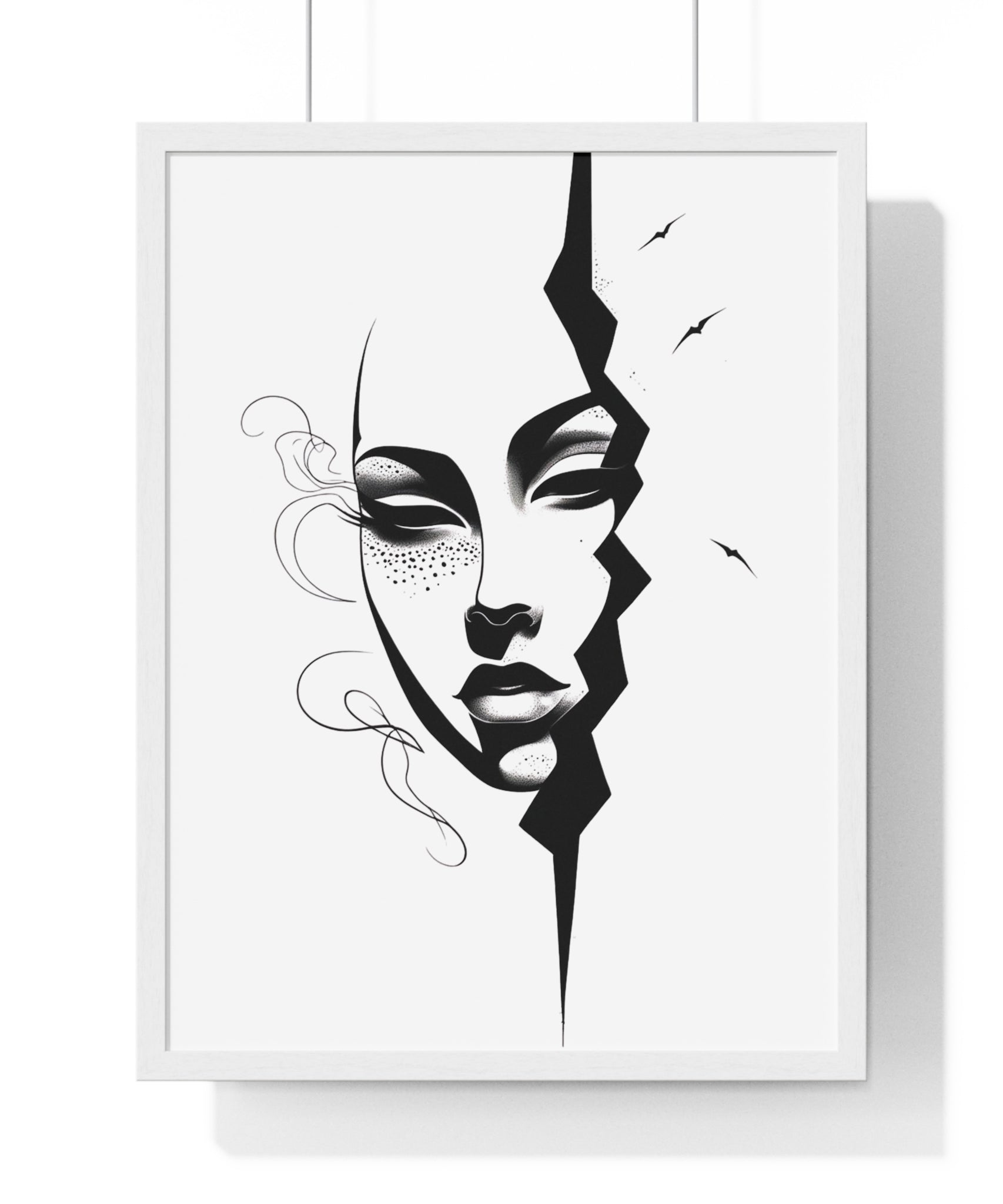 Vertical Framed Poster - Stylish Split Face Art Print | Modern Wall Decor, Home Aesthetic, Living Room Art, Unique Gift, Gallery Wall - Gallory Hive