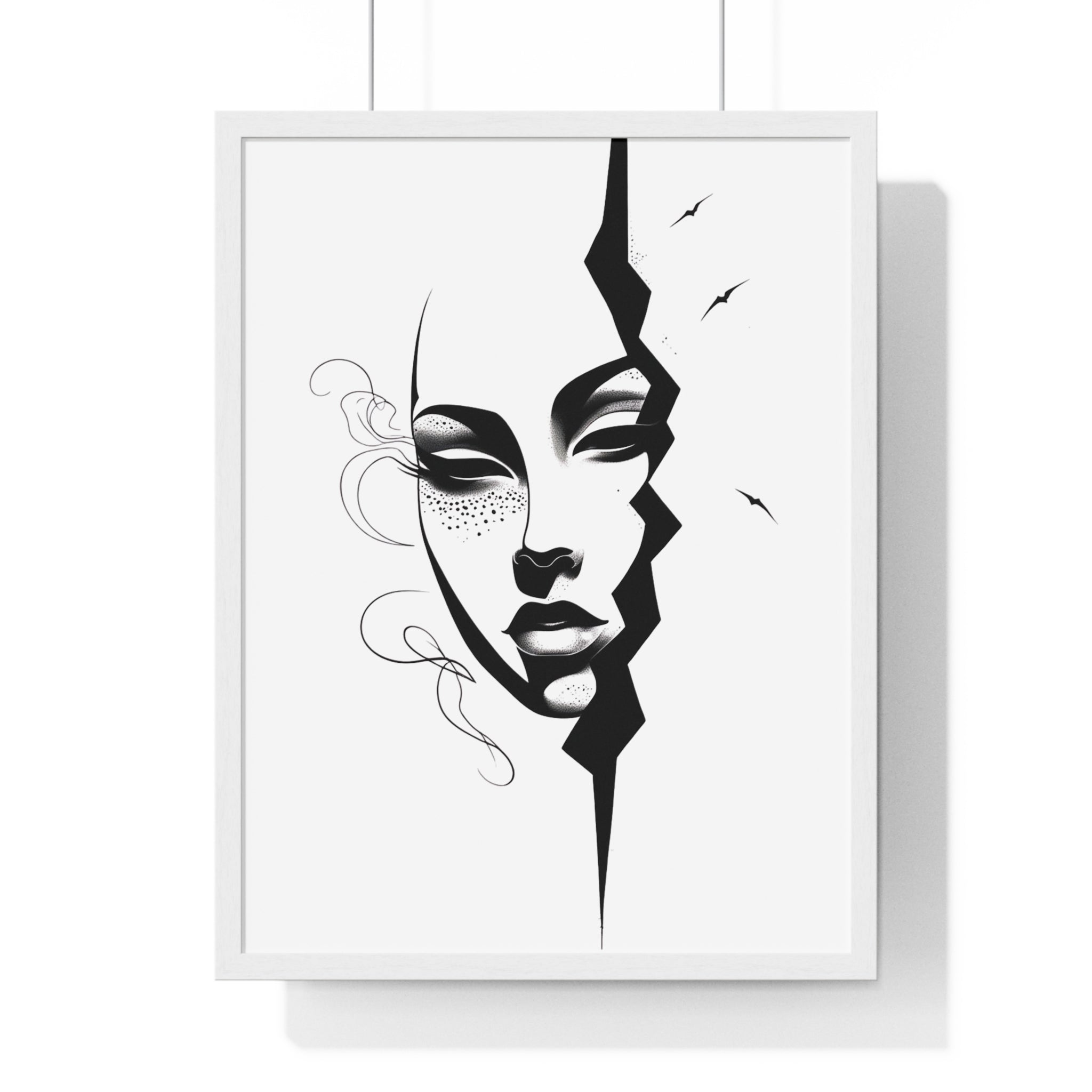 Vertical Framed Poster - Stylish Split Face Art Print | Modern Wall Decor, Home Aesthetic, Living Room Art, Unique Gift, Gallery Wall - Gallory Hive