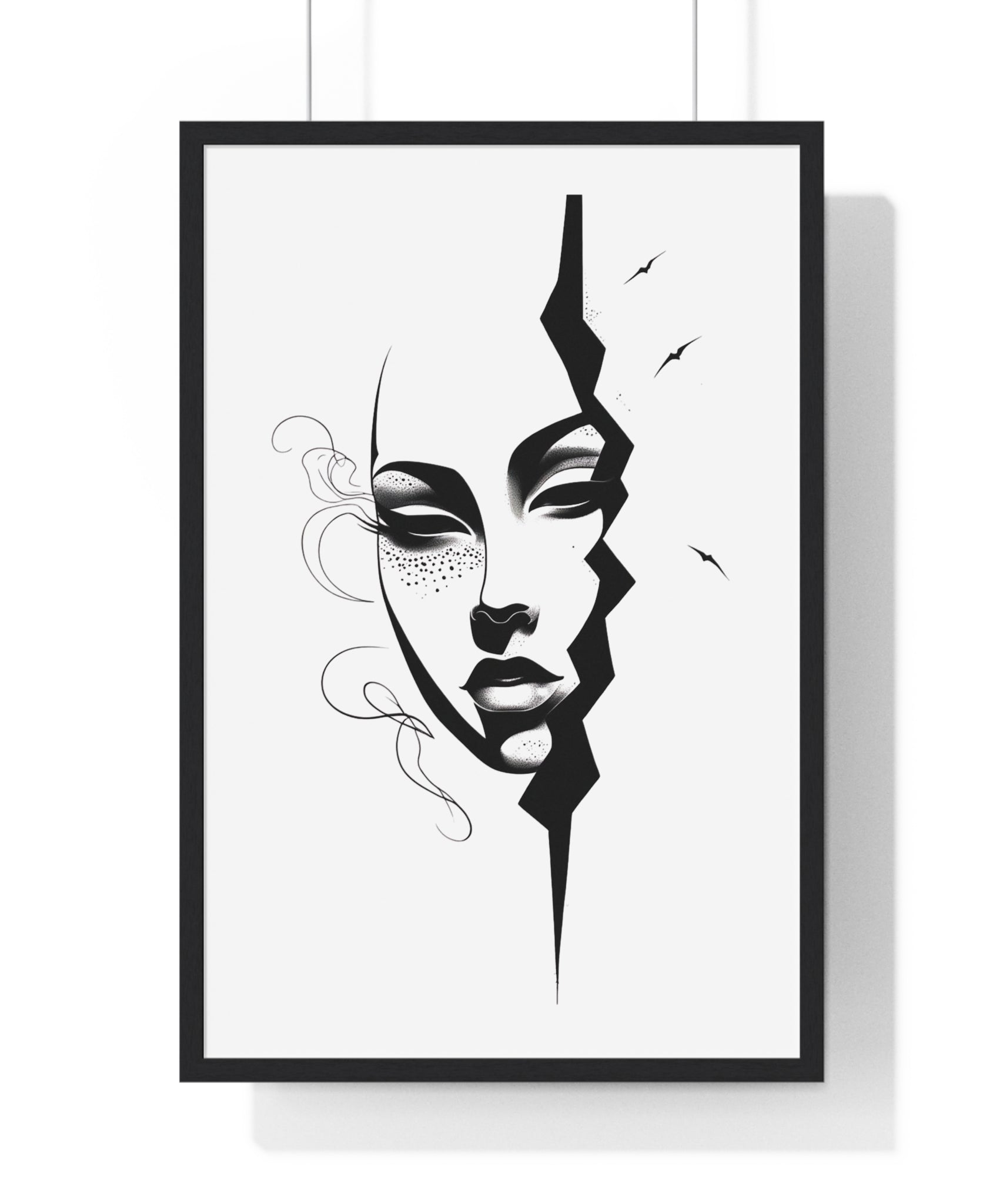 Vertical Framed Poster - Stylish Split Face Art Print | Modern Wall Decor, Home Aesthetic, Living Room Art, Unique Gift, Gallery Wall - Gallory Hive
