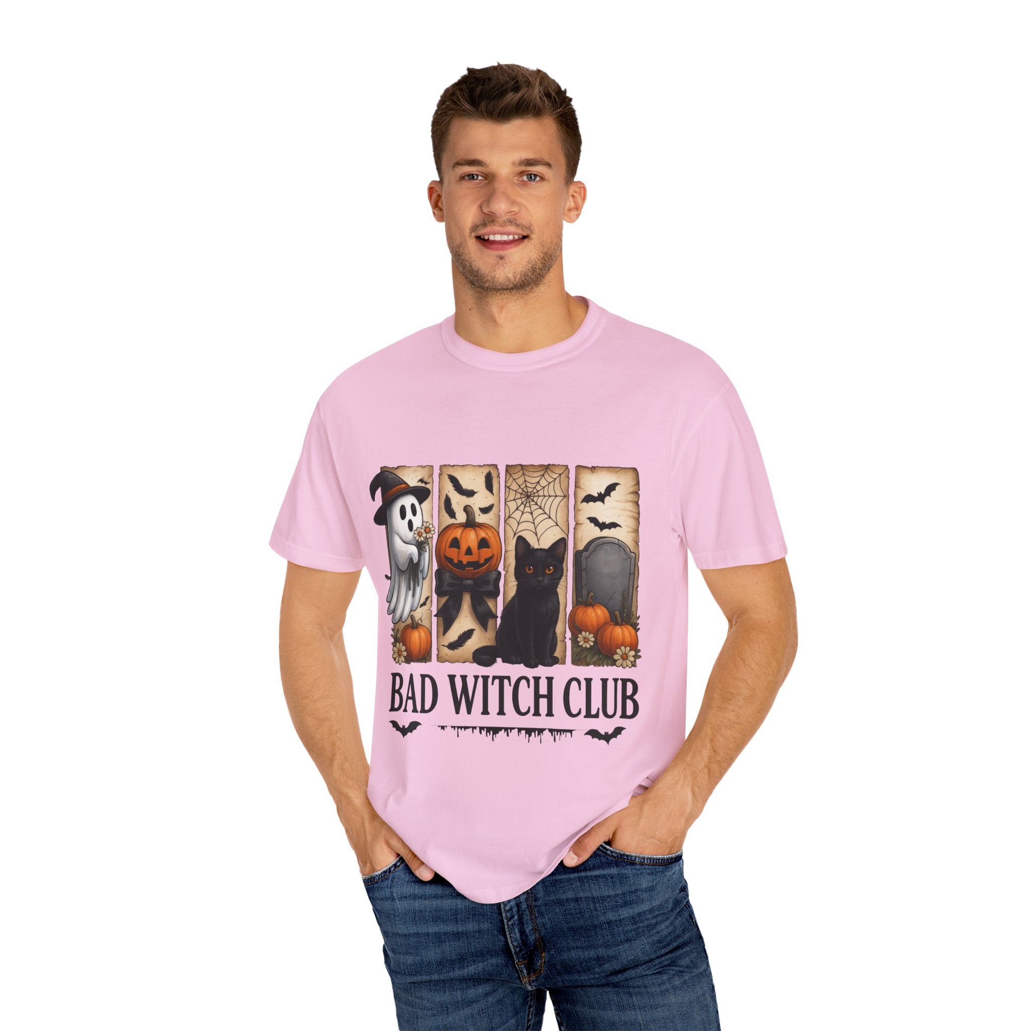 Bad Witch Club Halloween T-Shirt – Cute Ghost, Black Cat, Pumpkin & Spooky Gothic Design - Gallory Hive