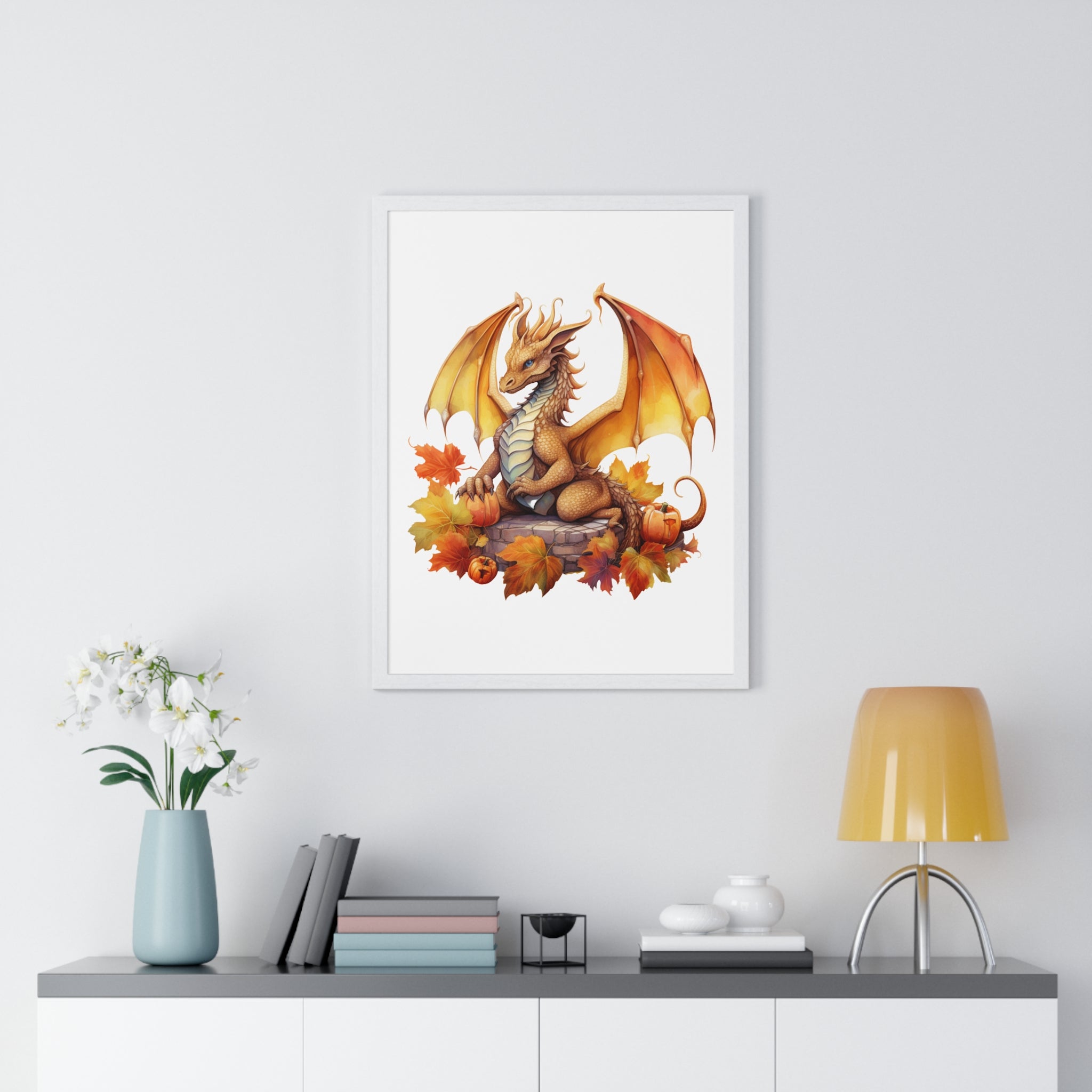 Autumn Dragon Wall Art – Fantasy Fall Decor with Pumpkins