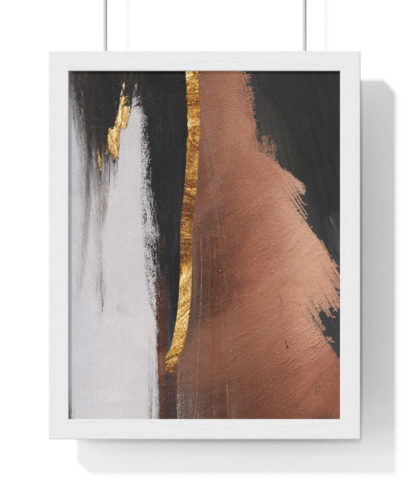 Modern Abstract Wall Art – Bold Black, Copper & Gold Textured Poster on Wooden Frame – Luxury Canvas Print for Home or Office