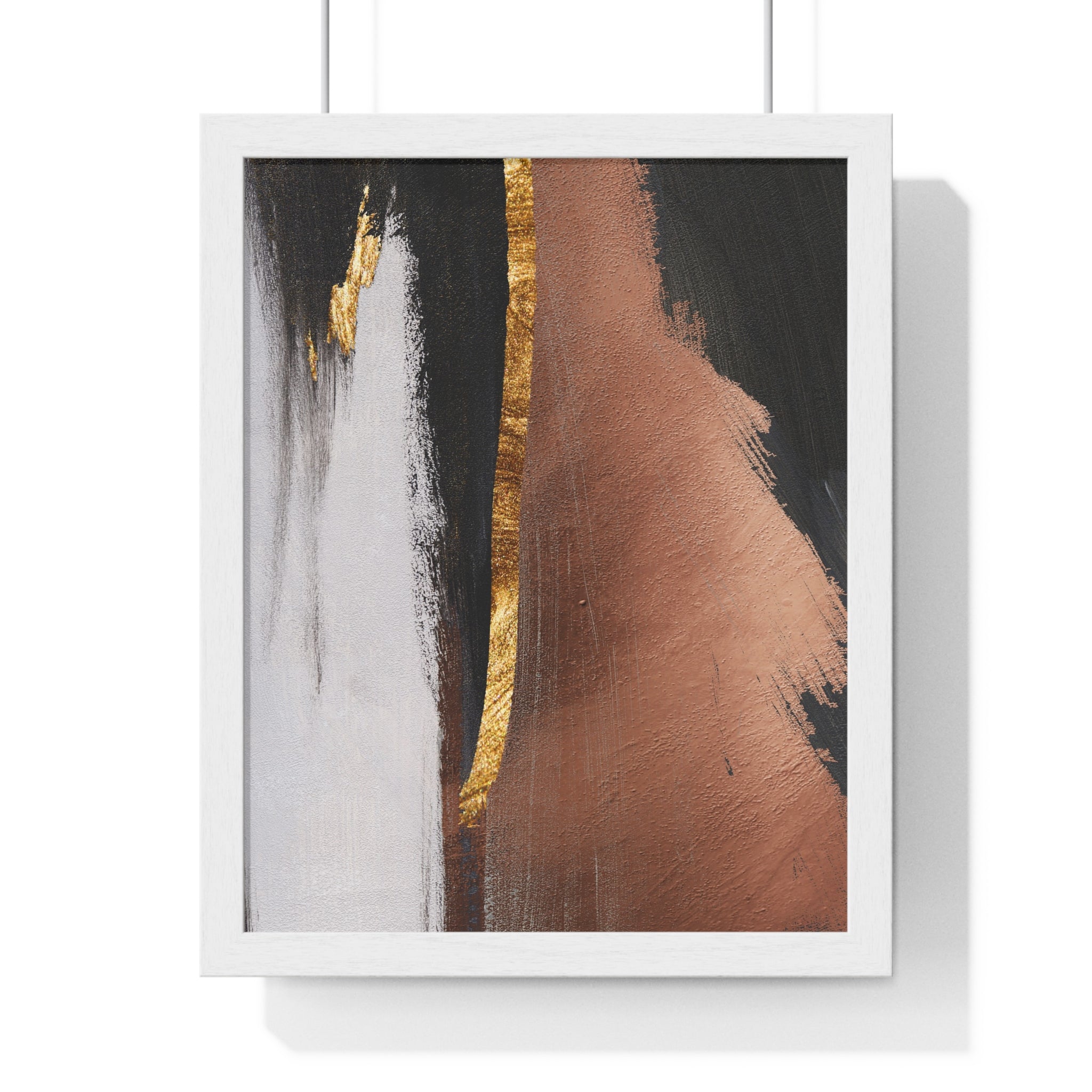 Modern Abstract Wall Art – Bold Black, Copper & Gold Textured Poster on Wooden Frame – Luxury Canvas Print for Home or Office
