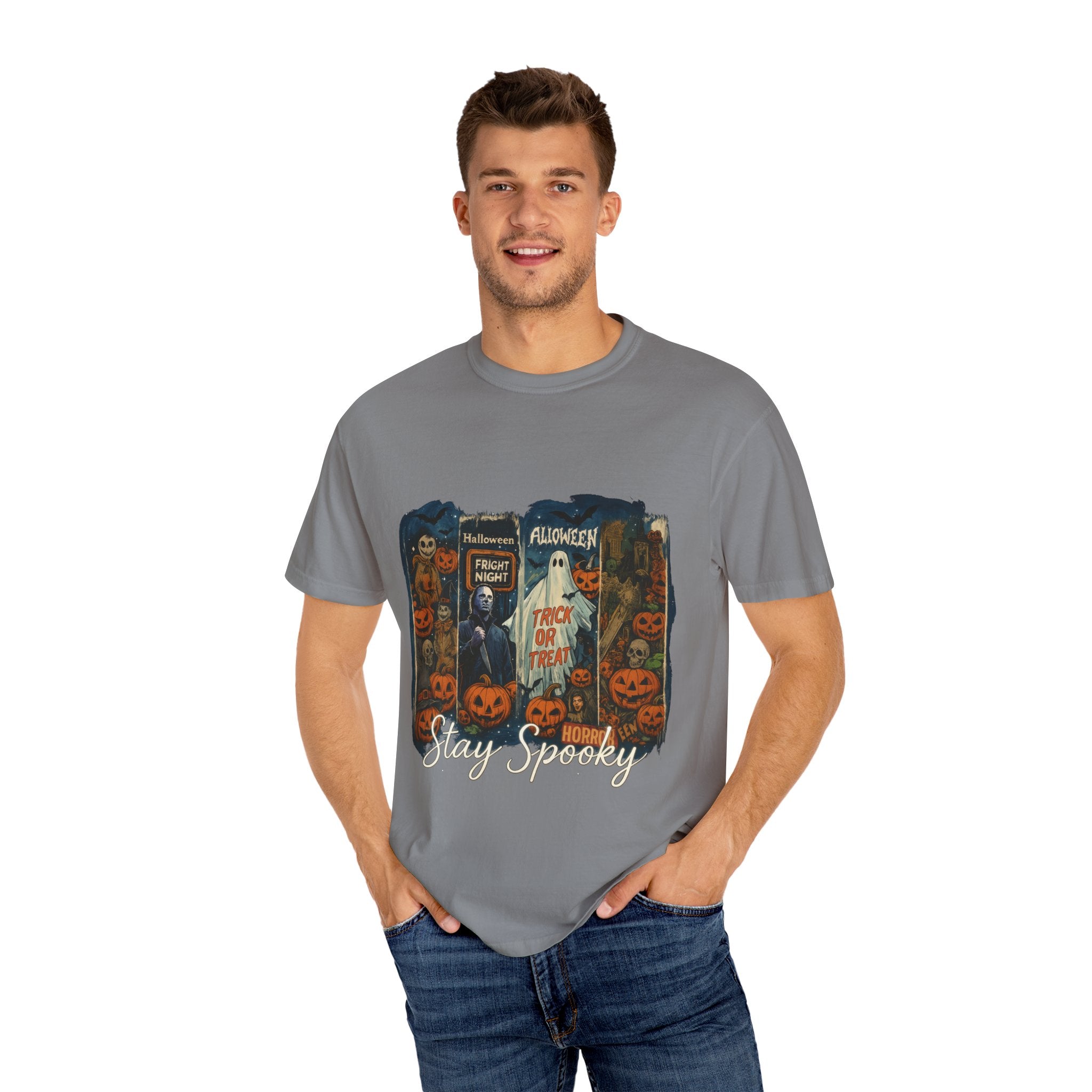 Stay Spooky Halloween Horror T-Shirt – Retro Slasher, Ghost, Pumpkins & Fright Night Design