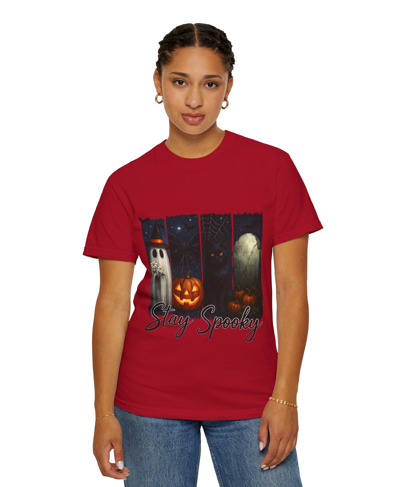 Stay Spooky Halloween T-Shirt – Cute Ghost, Black Cat, Pumpkin & Graveyard Design - Gallory Hive