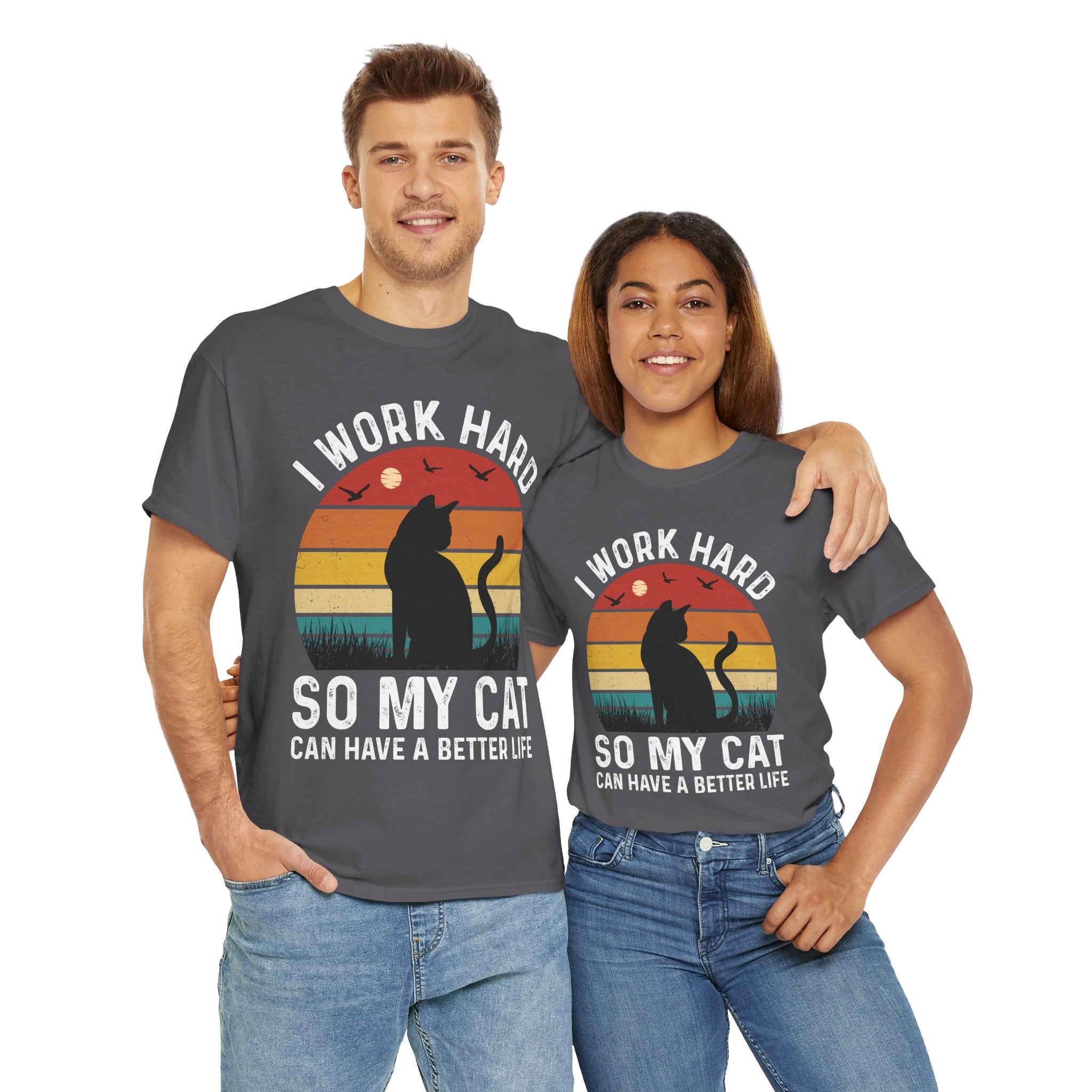 Retro Cat Lover Tee - Work Hard for My Pet