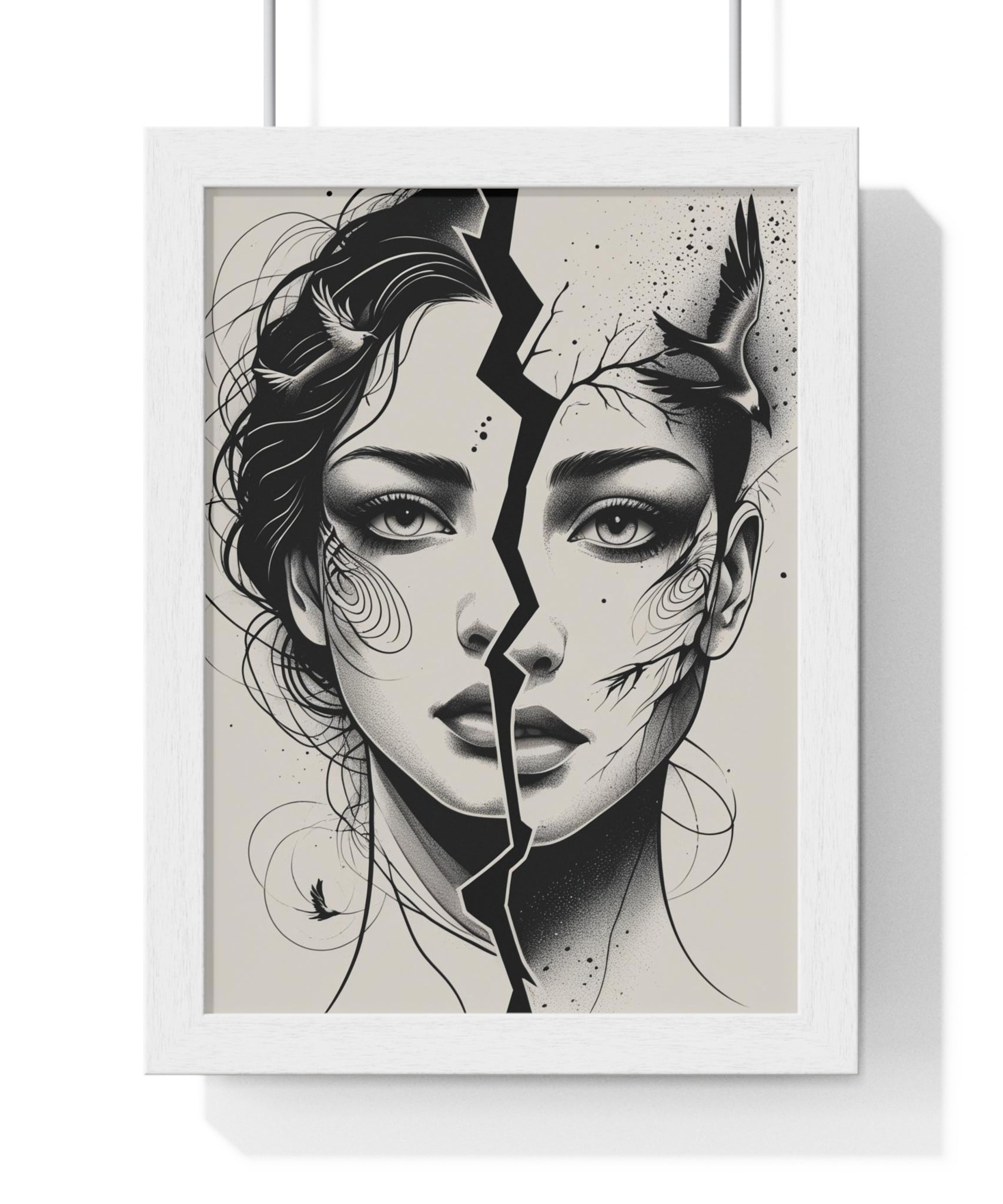 Vertical Framed Poster, Women Split Face Home Decor Art Modern Wall Unique Gift Inspirational Artwork, Wall Hanging Art Print - Gallory Hive