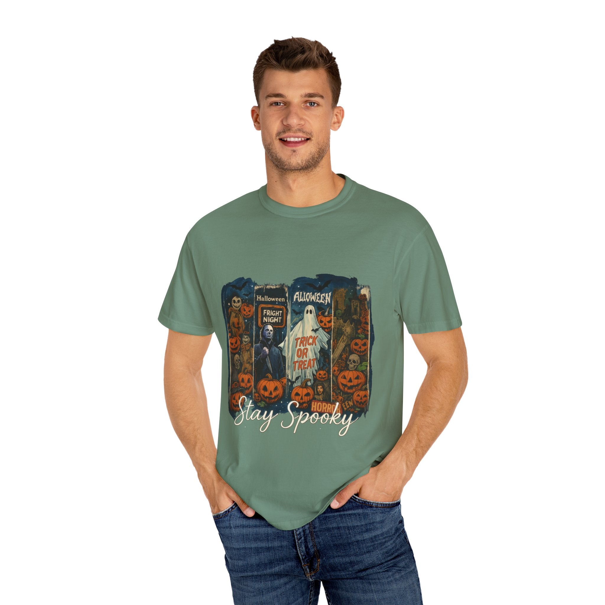 Stay Spooky Halloween Horror T-Shirt – Retro Slasher, Ghost, Pumpkins & Fright Night Design