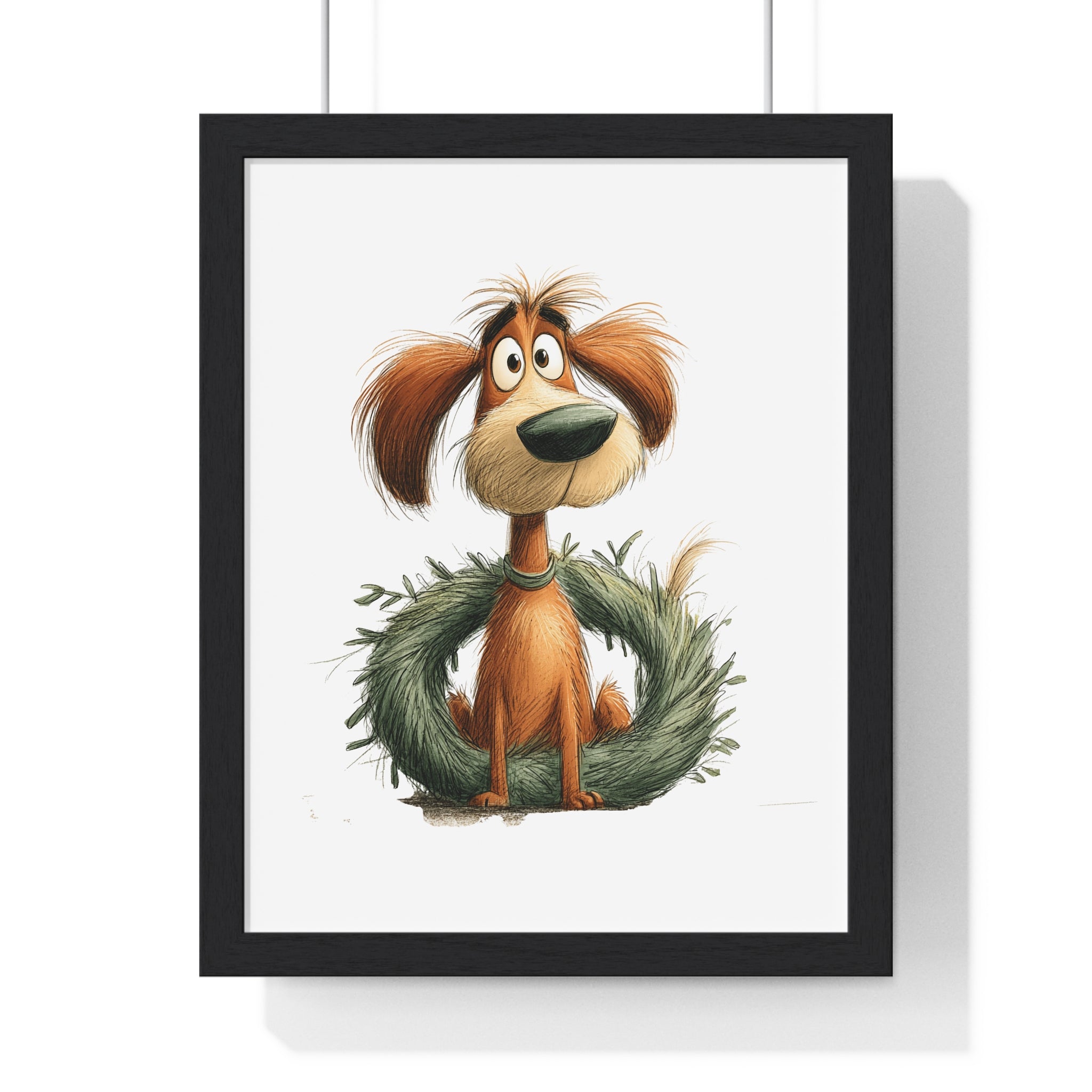 Cheerful Dog in Christmas Wreath - Framed Holiday Wall Art - Gallory Hive