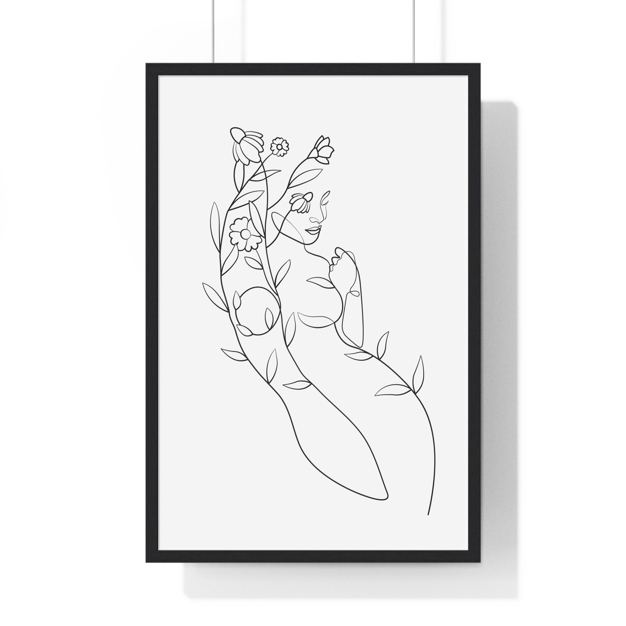 Botanical Woman Line Art – Framed Minimalist Floral Print | Gallory Hive