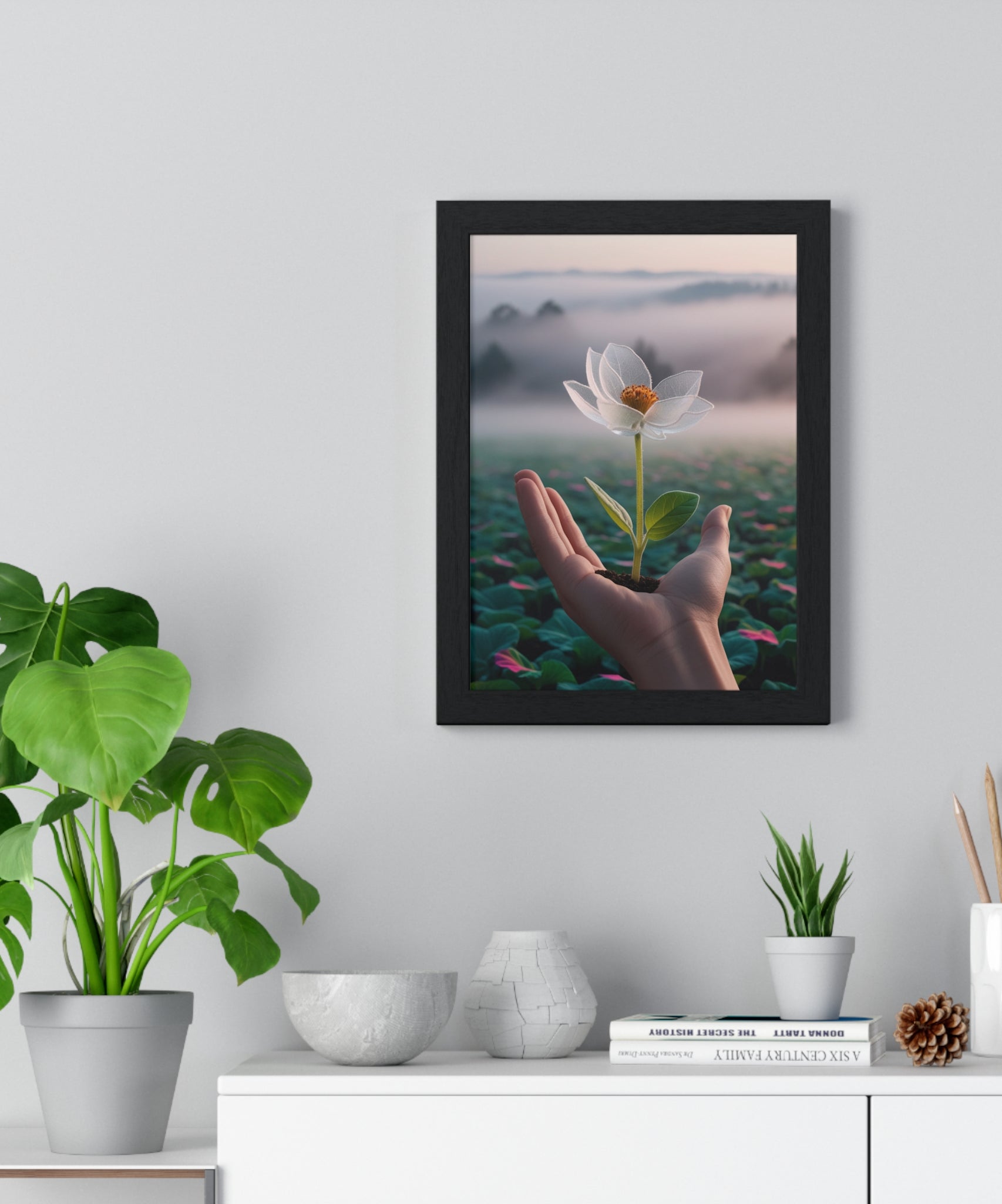 Framed Poster, Serene Floral Wall Art, Nature Print, Gift for Garden Lovers, Motivational Decor, Vertical Art Print - Gallory Hive