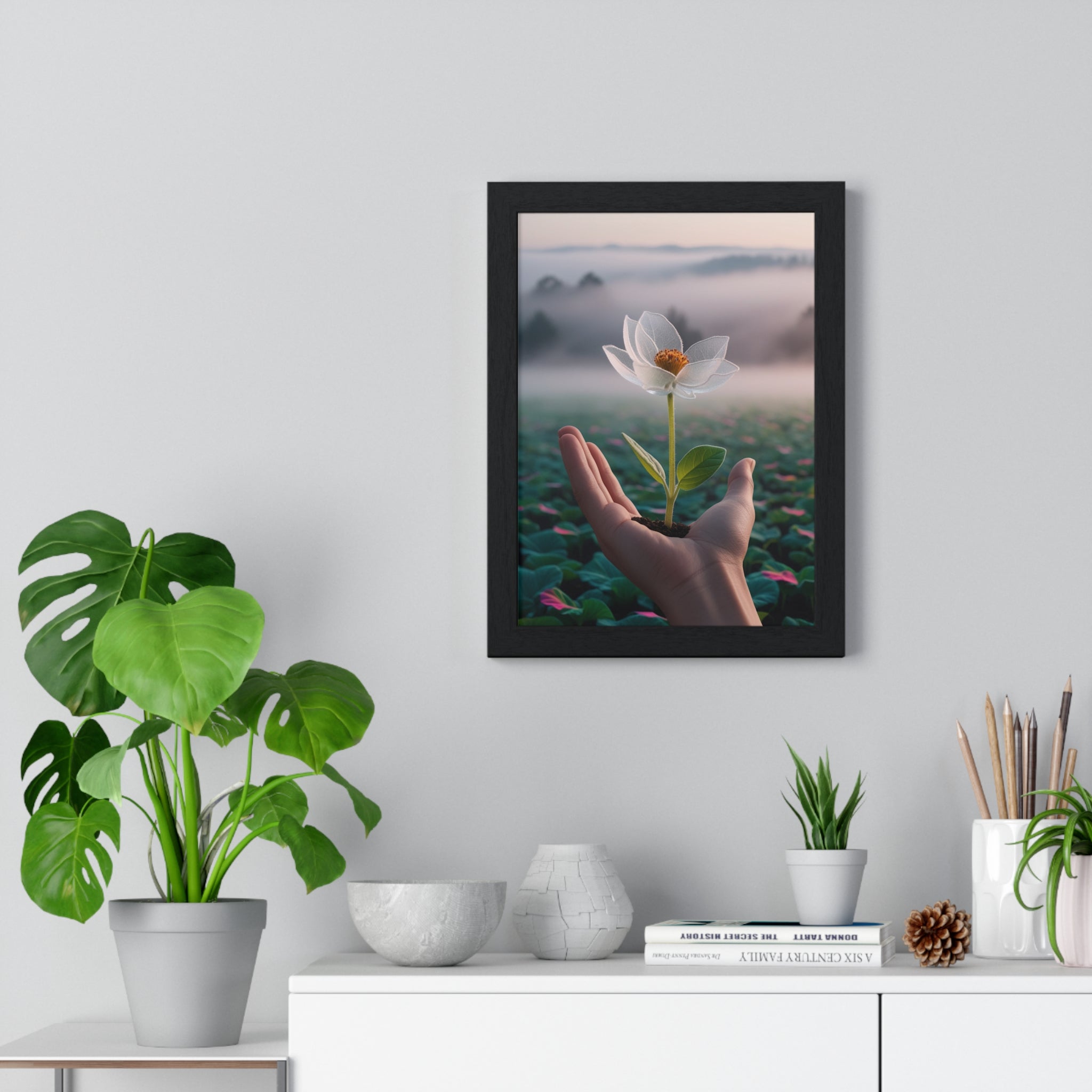 Framed Poster, Serene Floral Wall Art, Nature Print, Gift for Garden Lovers, Motivational Decor, Vertical Art Print