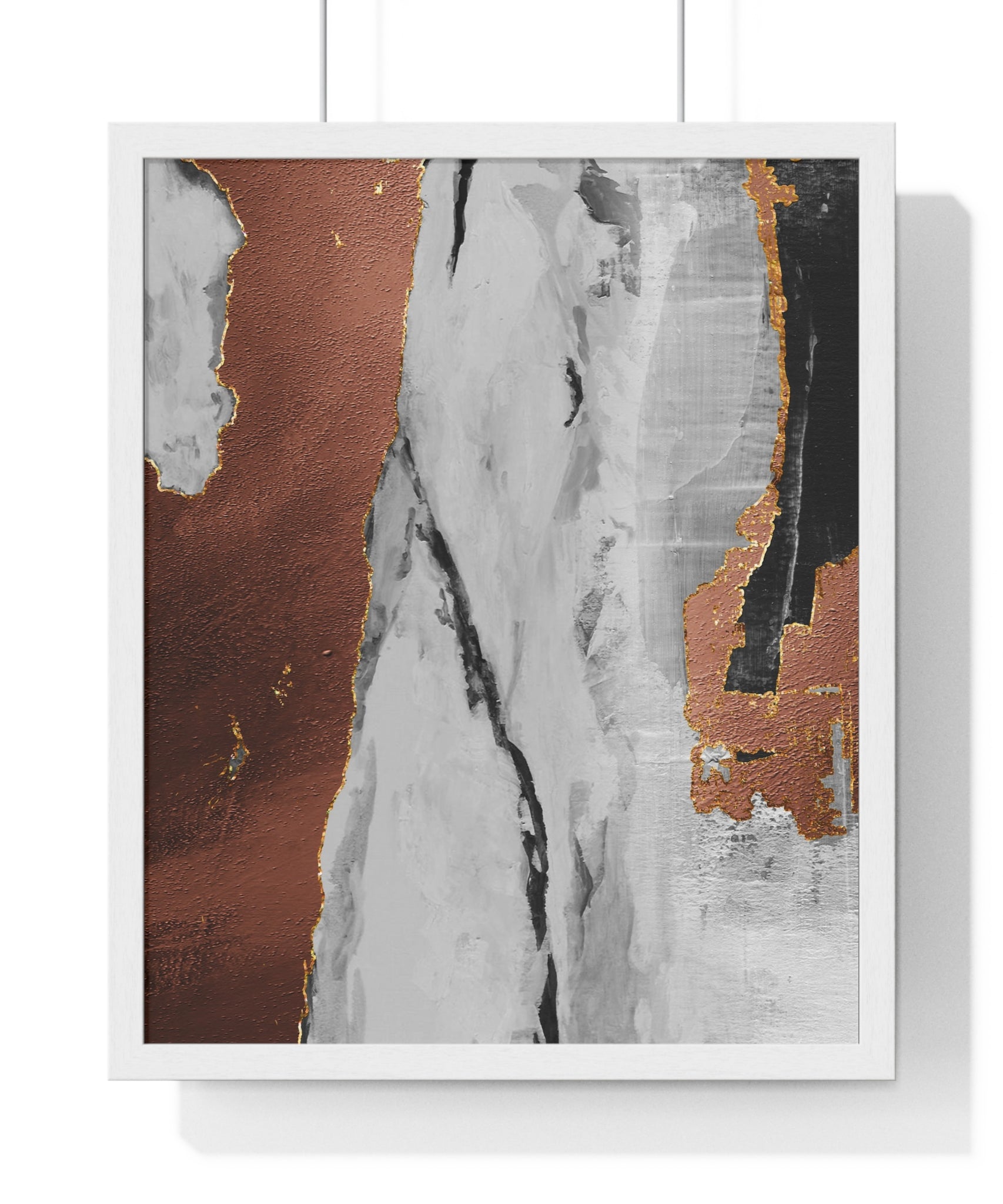 Luxury Abstract Wall Art Poster – Metallic Copper & Marble Texture on Wooden Frame – Modern Home Décor