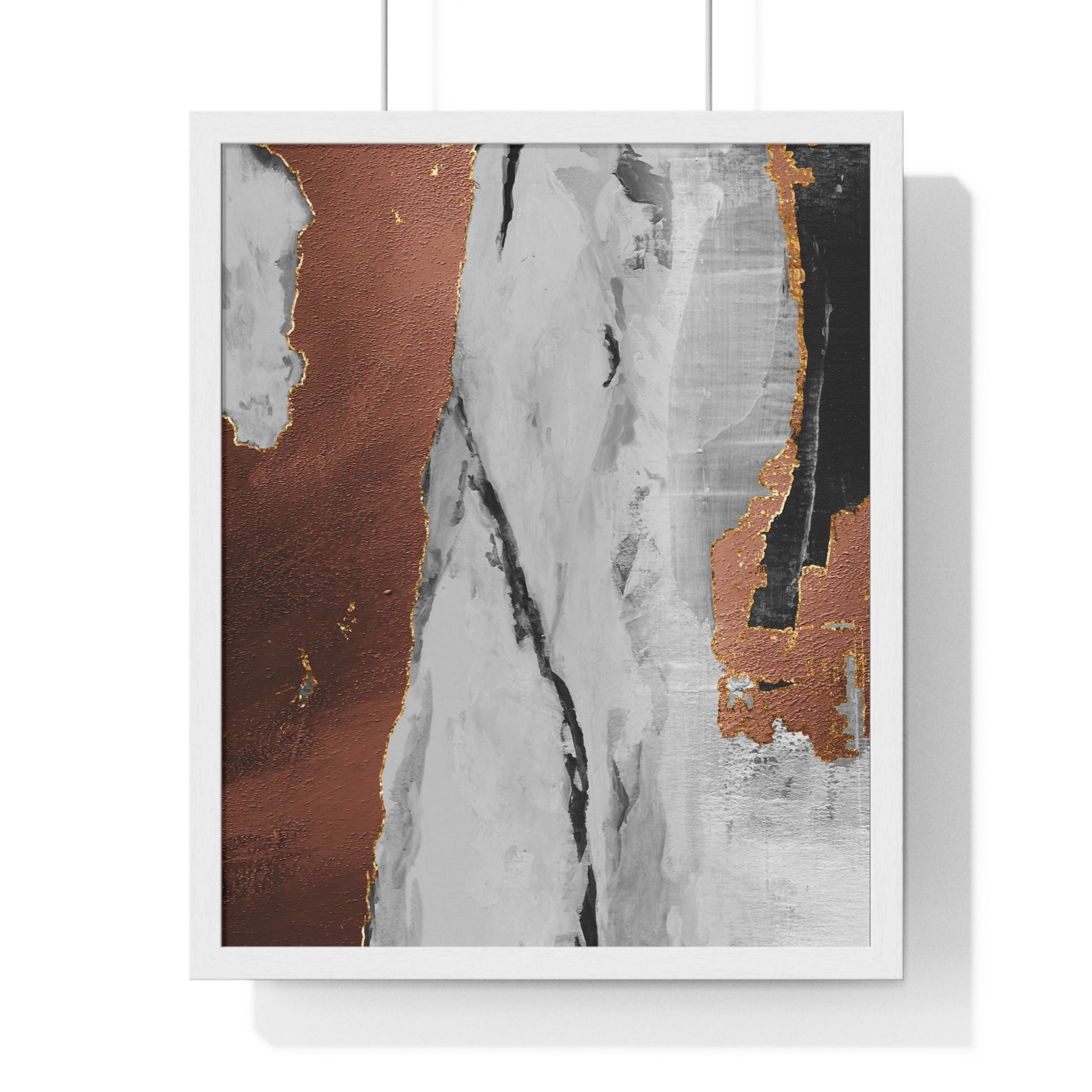 Luxury Abstract Wall Art Poster – Metallic Copper & Marble Texture on Wooden Frame – Modern Home Décor