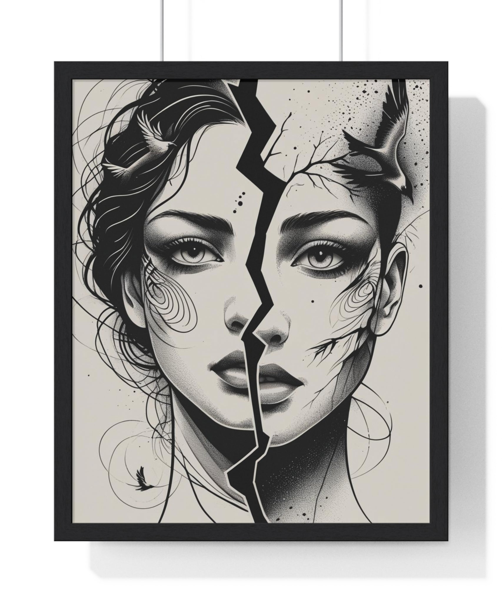 Vertical Framed Poster, Women Split Face Home Decor Art Modern Wall Unique Gift Inspirational Artwork, Wall Hanging Art Print - Gallory Hive