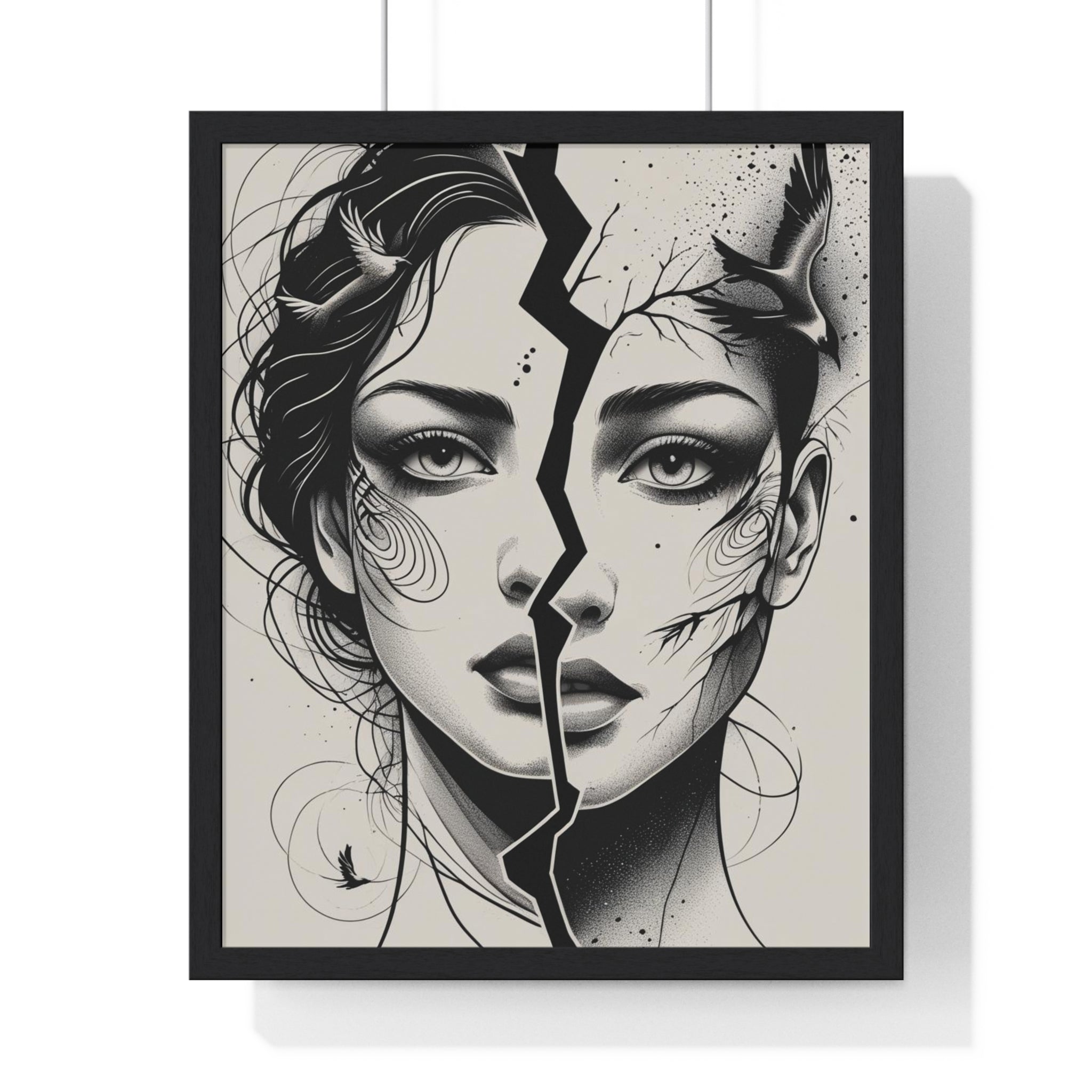 Vertical Framed Poster, Women Split Face Home Decor Art Modern Wall Unique Gift Inspirational Artwork, Wall Hanging Art Print - Gallory Hive