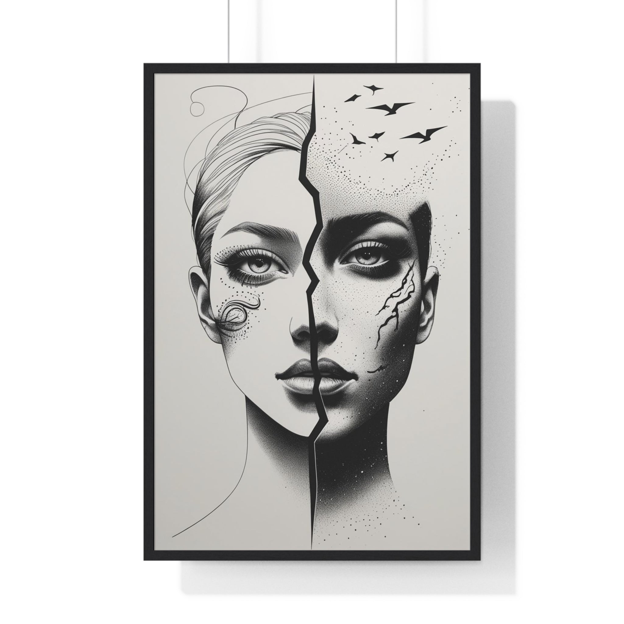 Vertical Framed Poster, Artistic Split Face Poster, Abstract Wall Art, Modern Home Decor, Unique Gift for Art Lovers, Stylish Room