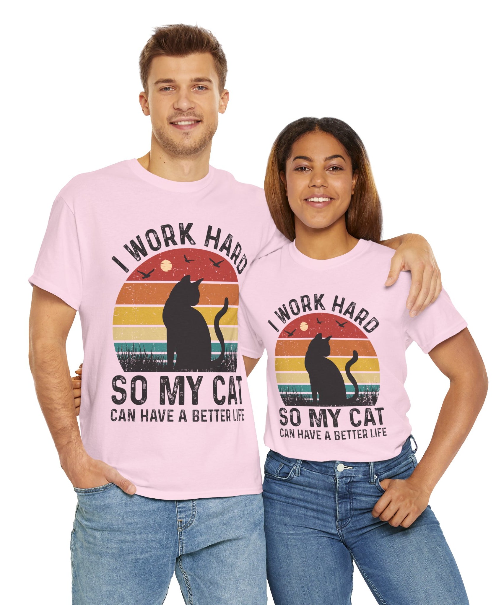 Retro Cat Lover Tee - Work Hard for My Pet