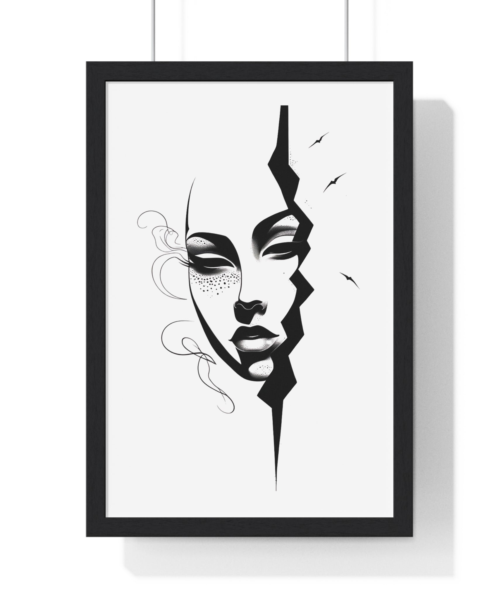 Vertical Framed Poster - Stylish Split Face Art Print | Modern Wall Decor, Home Aesthetic, Living Room Art, Unique Gift, Gallery Wall - Gallory Hive