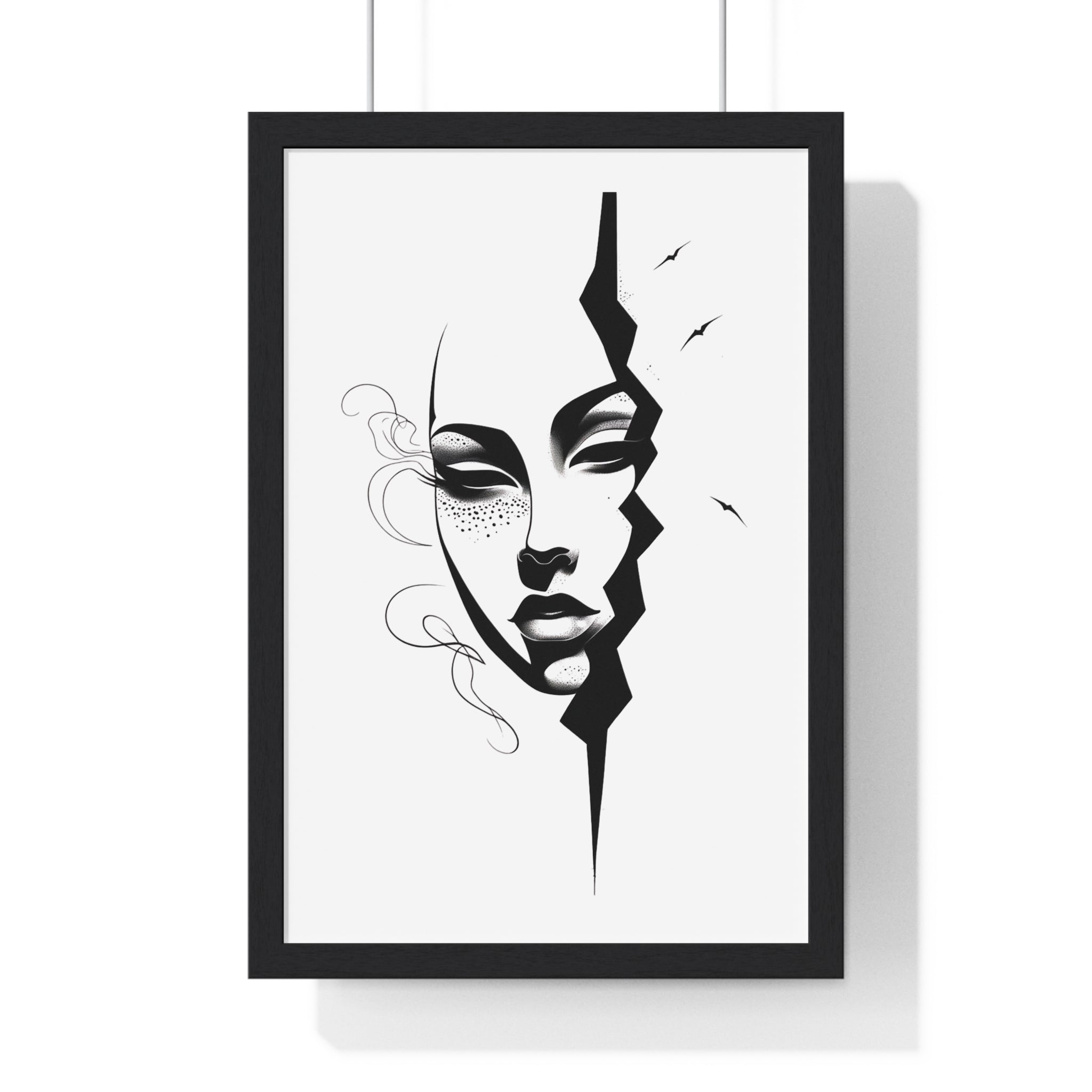 Vertical Framed Poster - Stylish Split Face Art Print | Modern Wall Decor, Home Aesthetic, Living Room Art, Unique Gift, Gallery Wall - Gallory Hive