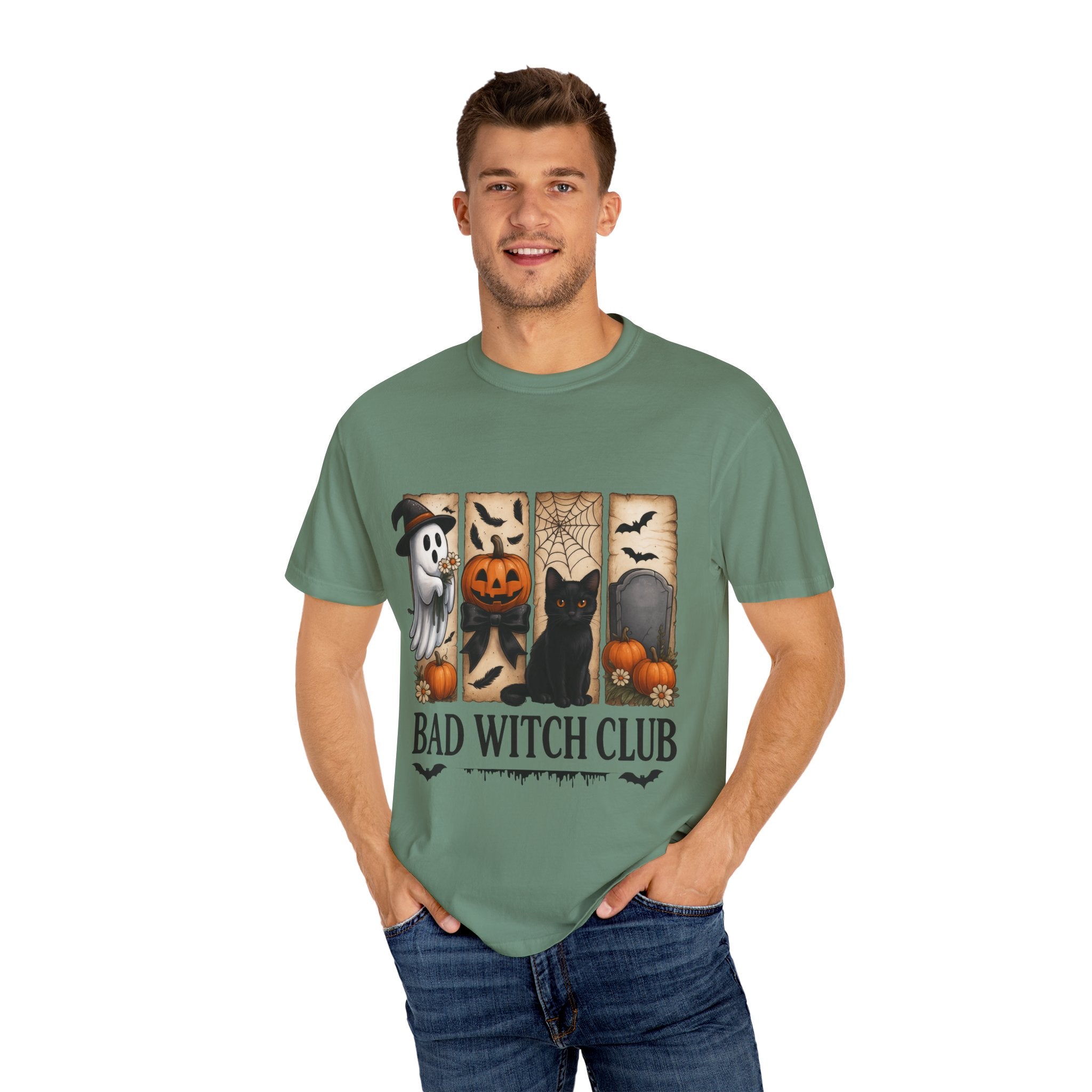 Bad Witch Club Halloween T-Shirt – Cute Ghost, Black Cat, Pumpkin & Spooky Gothic Design - Gallory Hive