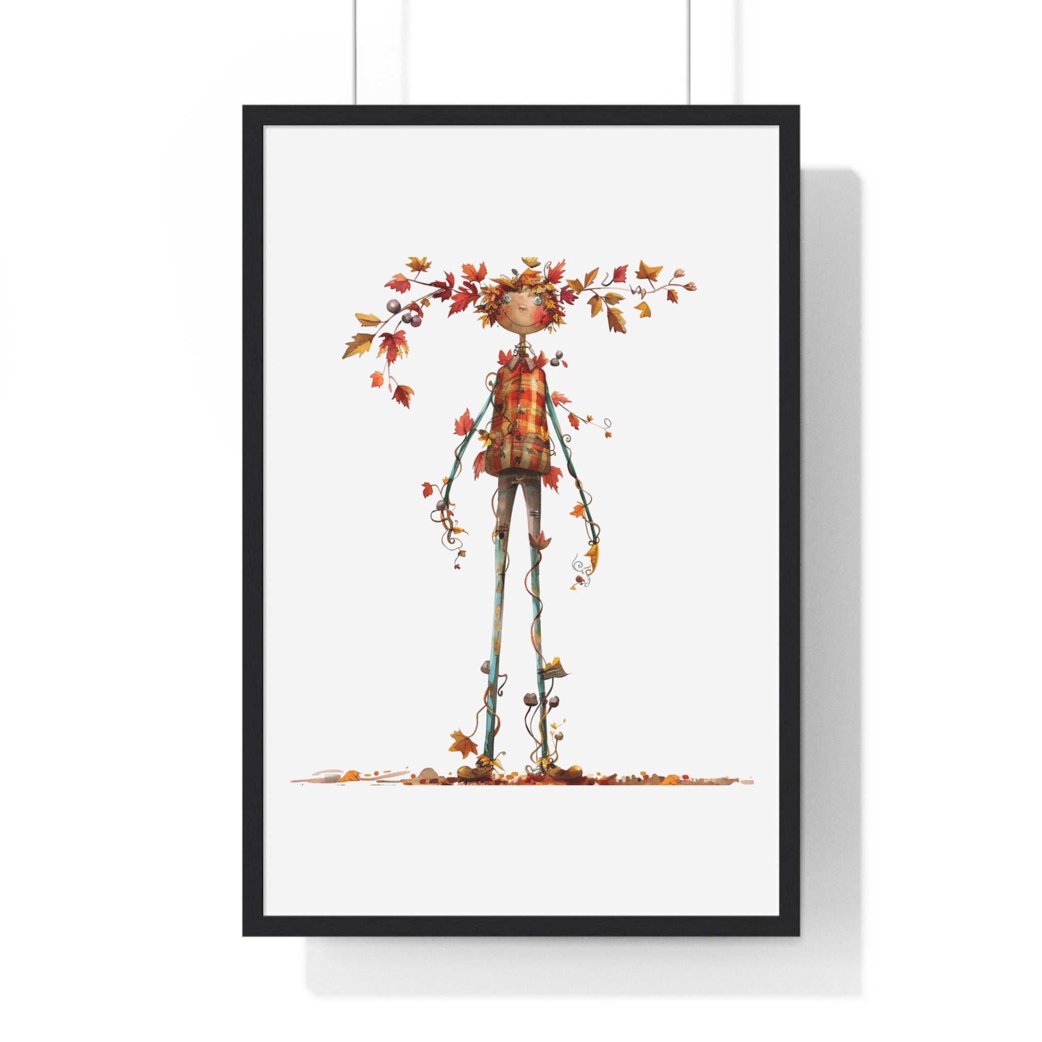 Whimsical Autumn Scarecrow Wooden Framed Wall Art