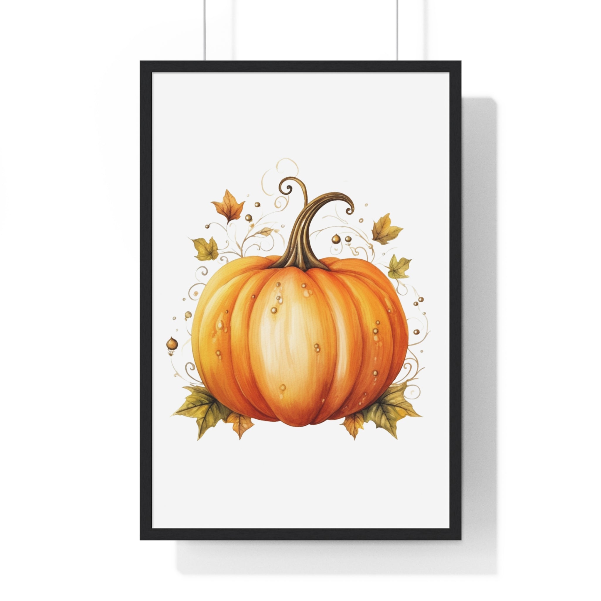 Elegant Autumn Pumpkin Wall Art – Decorative Fall Harvest Poster | Wooden Frame Seasonal Home Decor