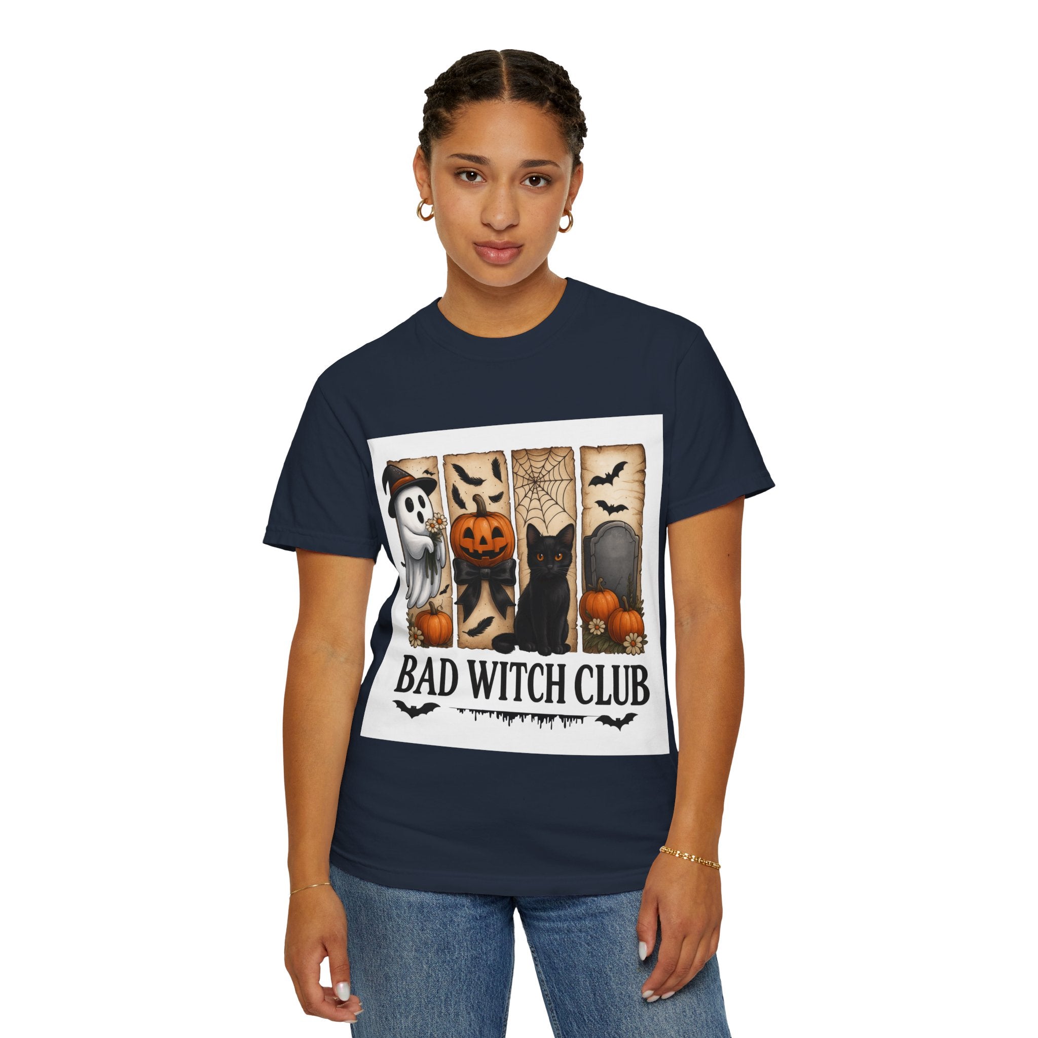 Bad Witch Club Halloween T-Shirt – Cute Ghost, Black Cat, Pumpkin & Spooky Gothic Design - Gallory Hive