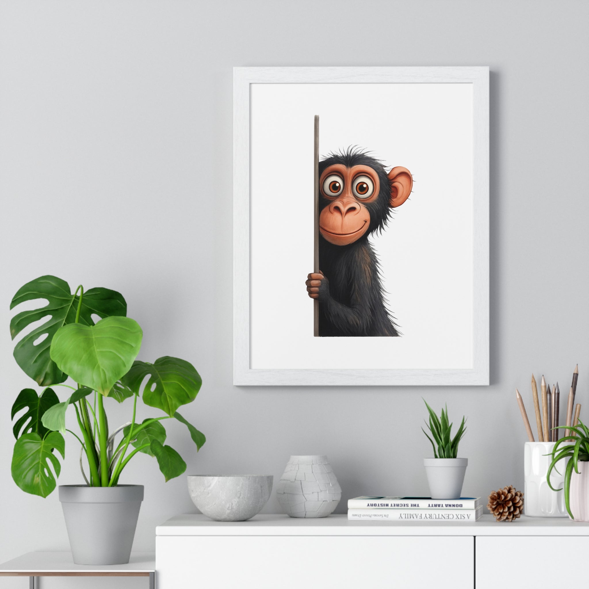 Cheeky Monkey Peekaboo Wall Art – Wooden Frame Jungle Decor for Kids