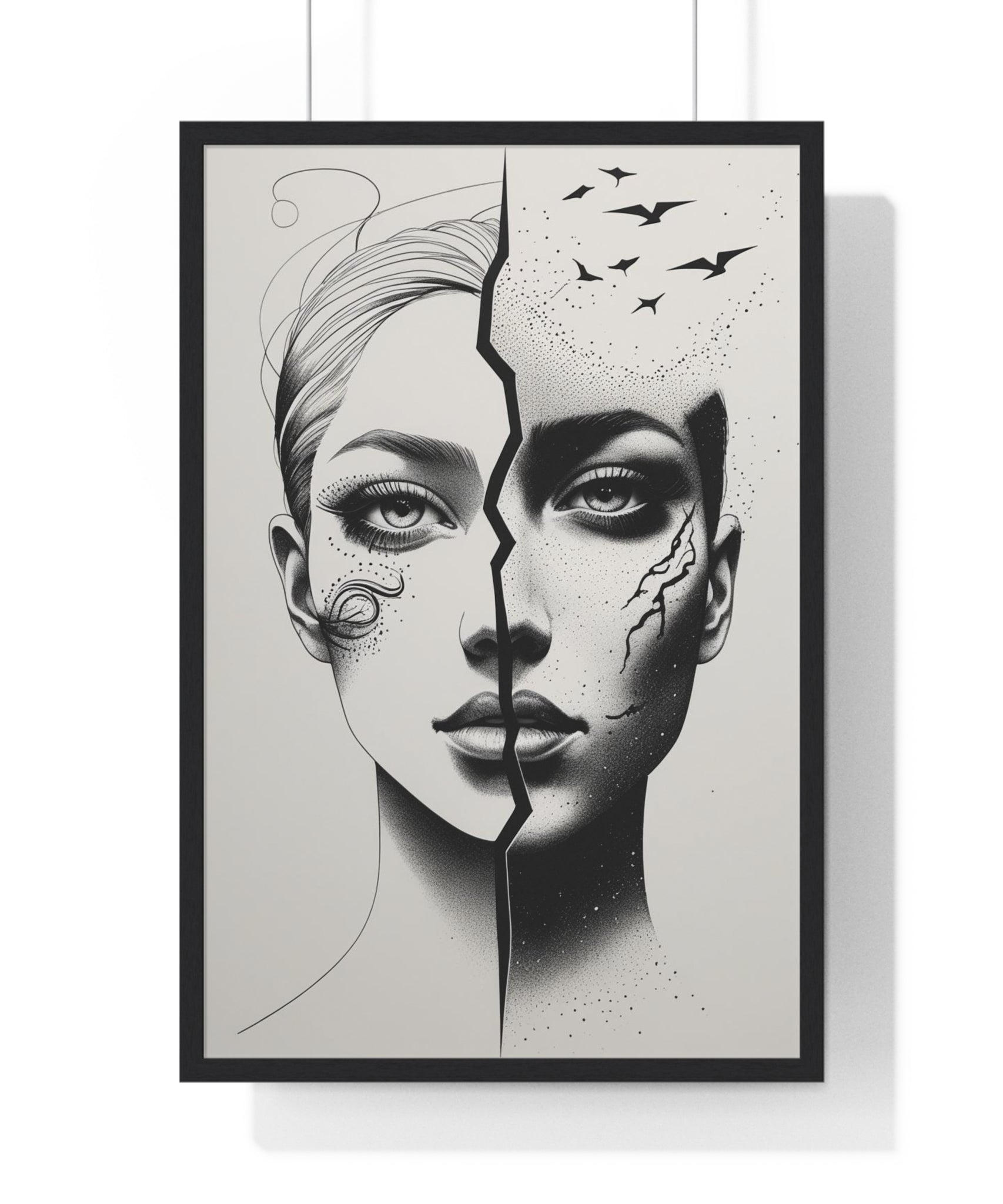 Vertical Framed Poster, Artistic Split Face Poster, Abstract Wall Art, Modern Home Decor, Unique Gift for Art Lovers, Stylish Room - Gallory Hive