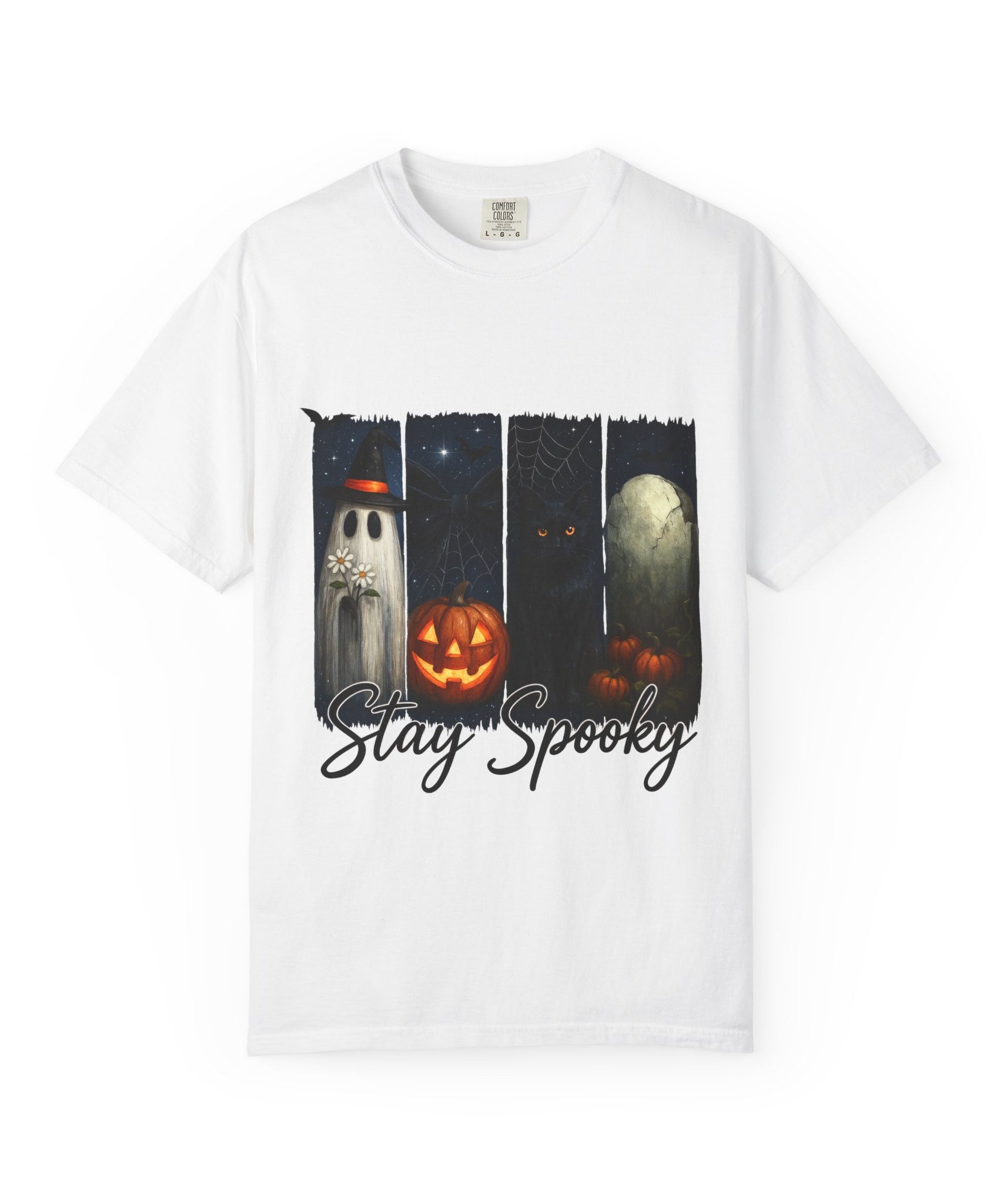 Stay Spooky Halloween T-Shirt – Cute Ghost, Black Cat, Pumpkin & Graveyard Design - Gallory Hive