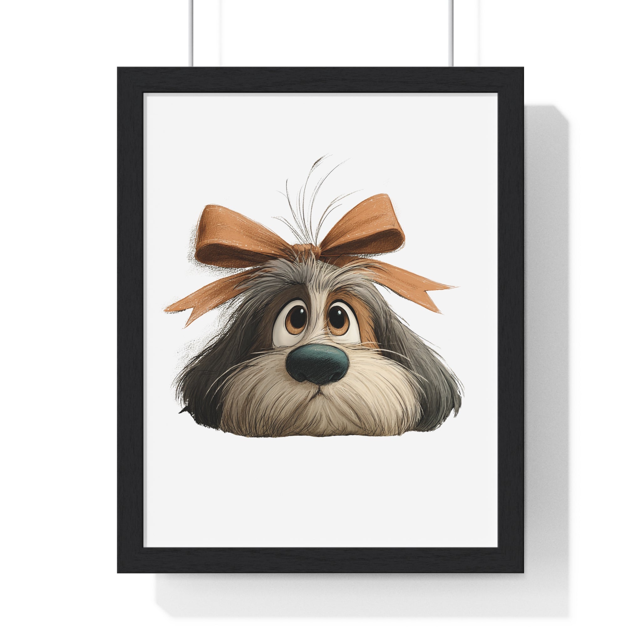 Dog with Bow Artwork – Wooden Framed Whimsical Wall Décor - Gallory Hive