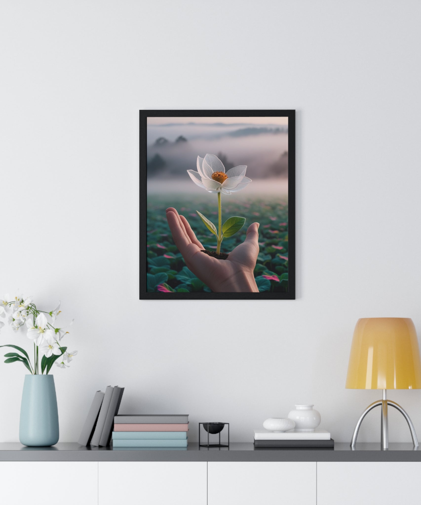 Framed Poster, Serene Floral Wall Art, Nature Print, Gift for Garden Lovers, Motivational Decor, Vertical Art Print - Gallory Hive