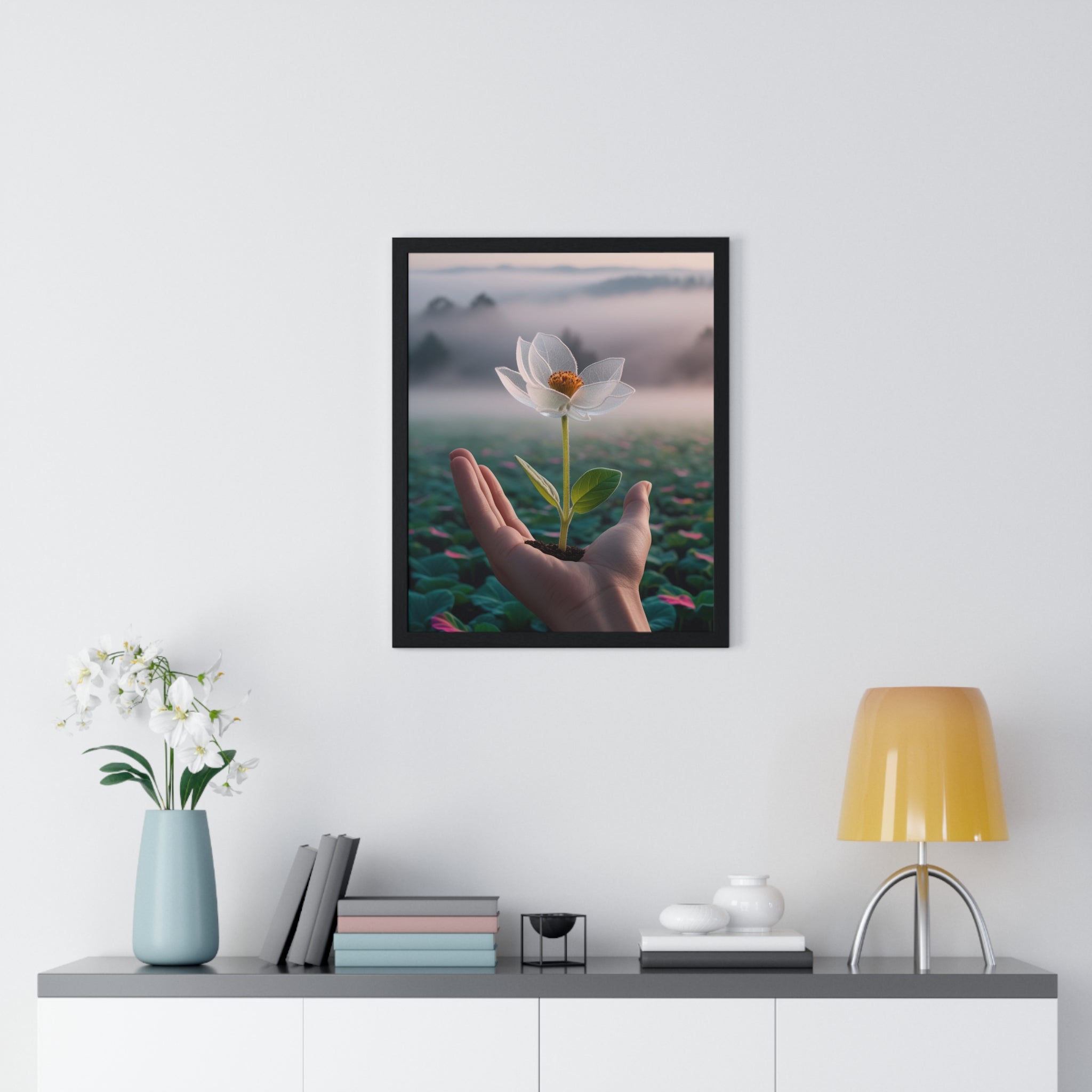 Framed Poster, Serene Floral Wall Art, Nature Print, Gift for Garden Lovers, Motivational Decor, Vertical Art Print