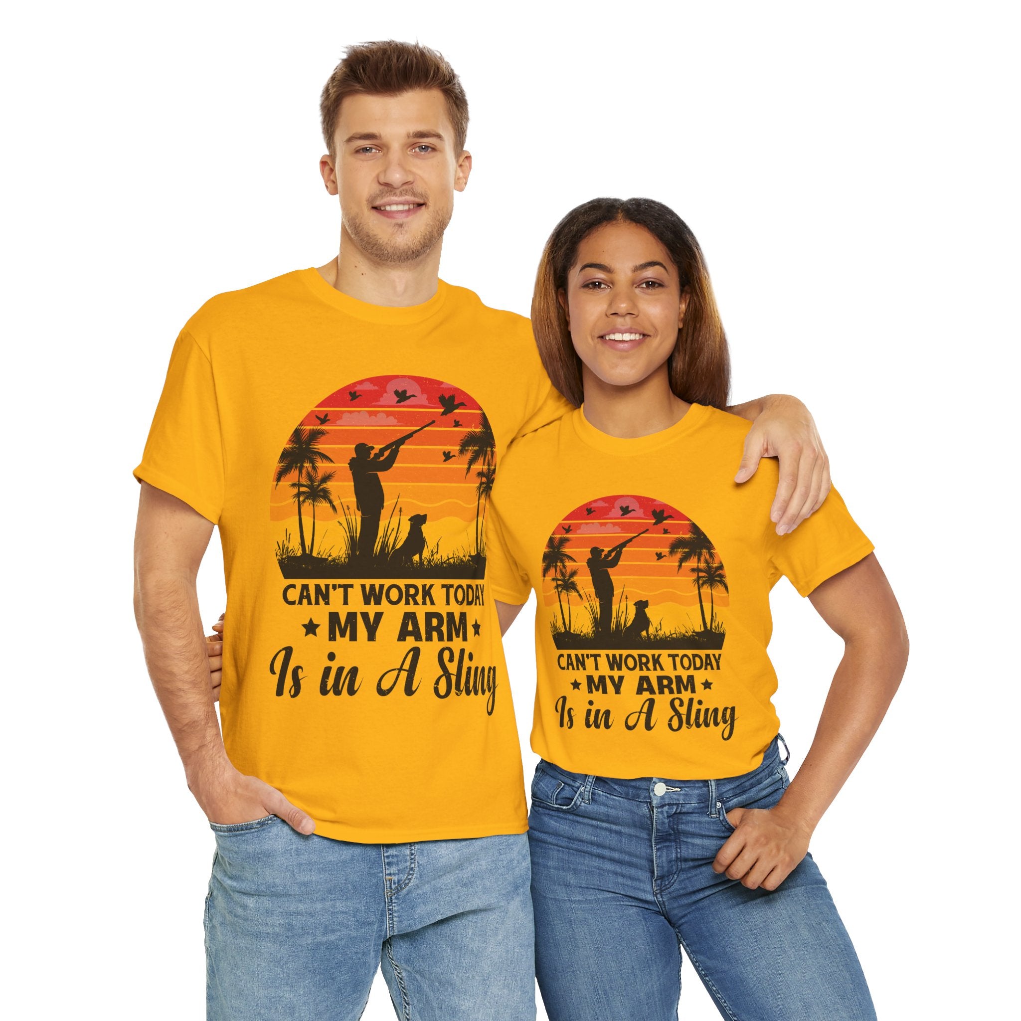 Hunter & Dog Tee – Retro Sunset Scene