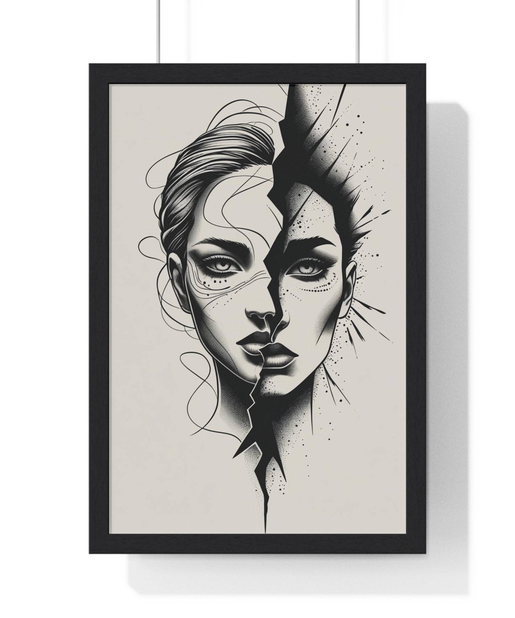 Framed Art Print, Modern Wall Decor, Home Office Gift, Minimalist Split Face Poster, Stylish Artwork - Gallory Hive