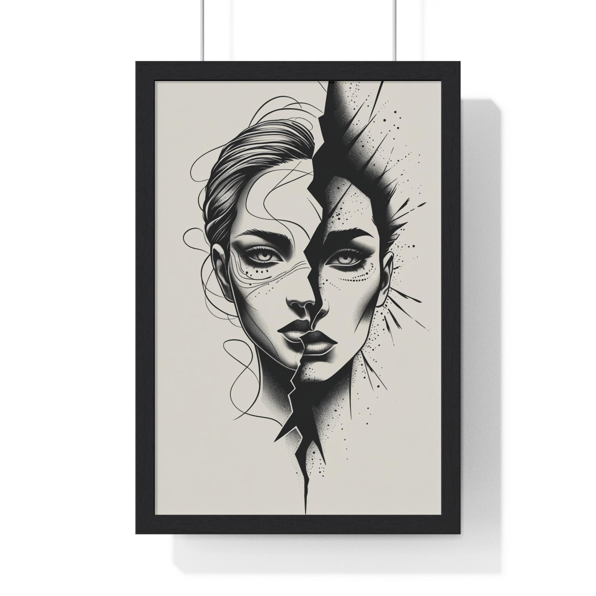 Framed Art Print, Modern Wall Decor, Home Office Gift, Minimalist Split Face Poster, Stylish Artwork