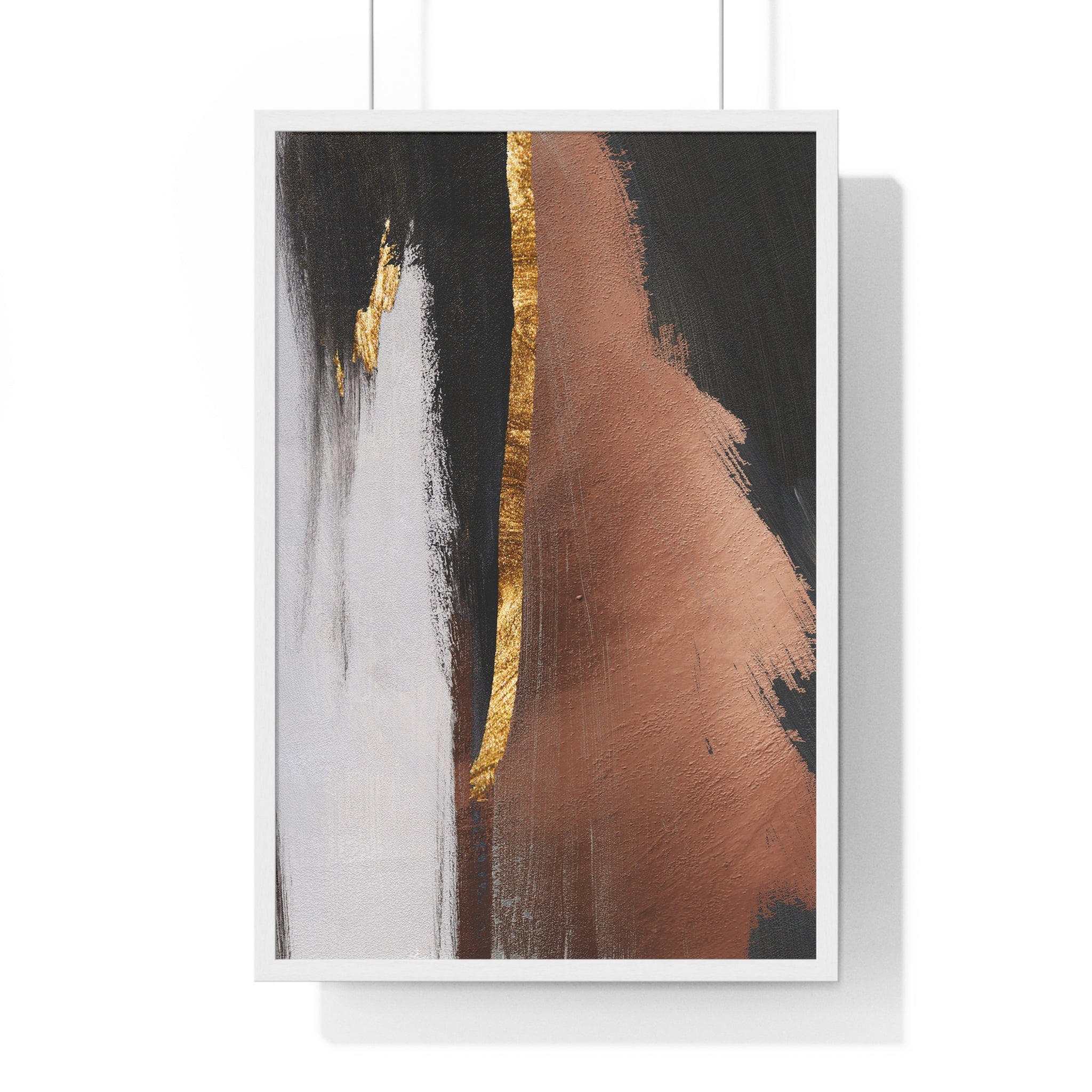 Modern Abstract Wall Art – Bold Black, Copper & Gold Textured Poster on Wooden Frame – Luxury Canvas Print for Home or Office