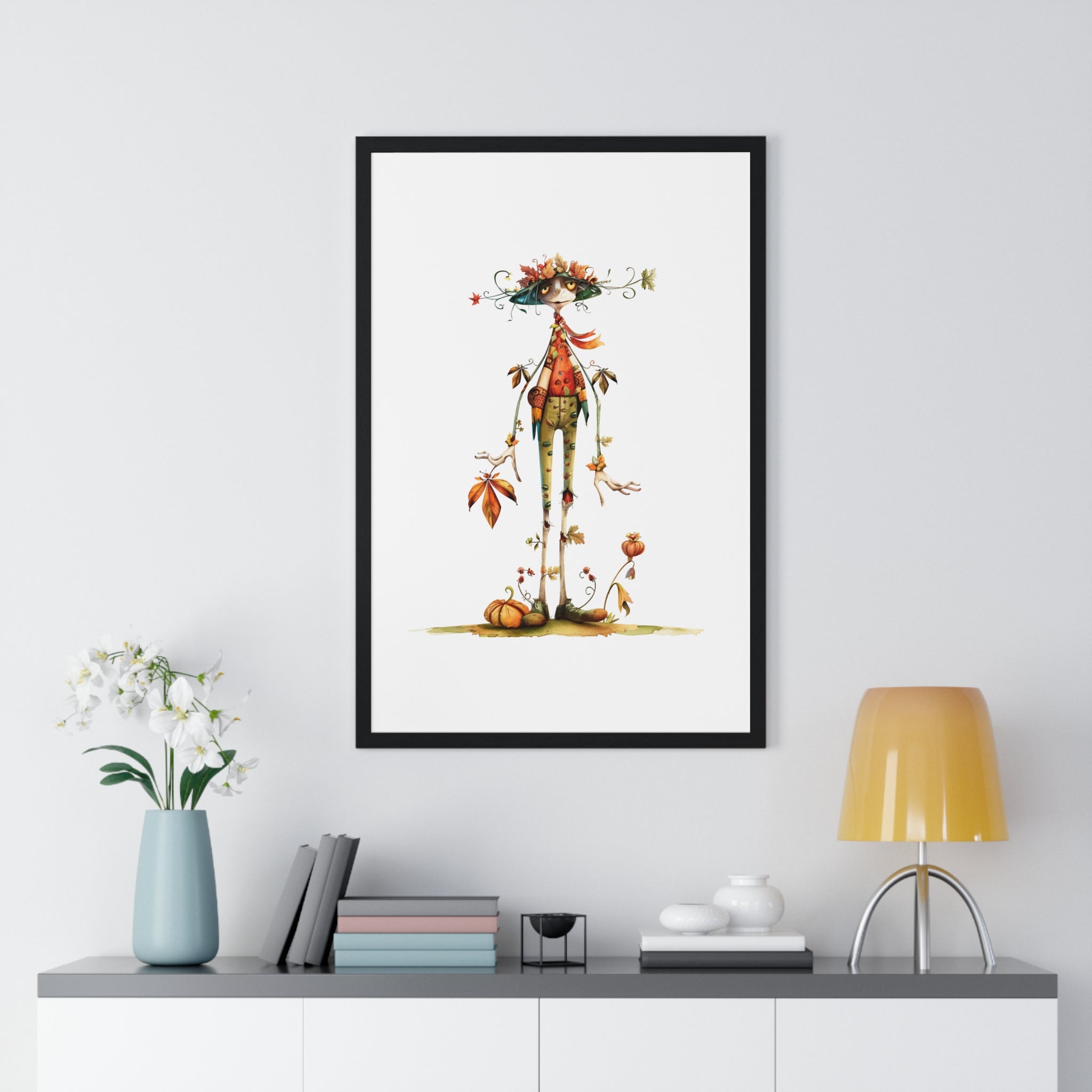 Mystical Autumn Owl Wizard Wooden Framed Wall Art