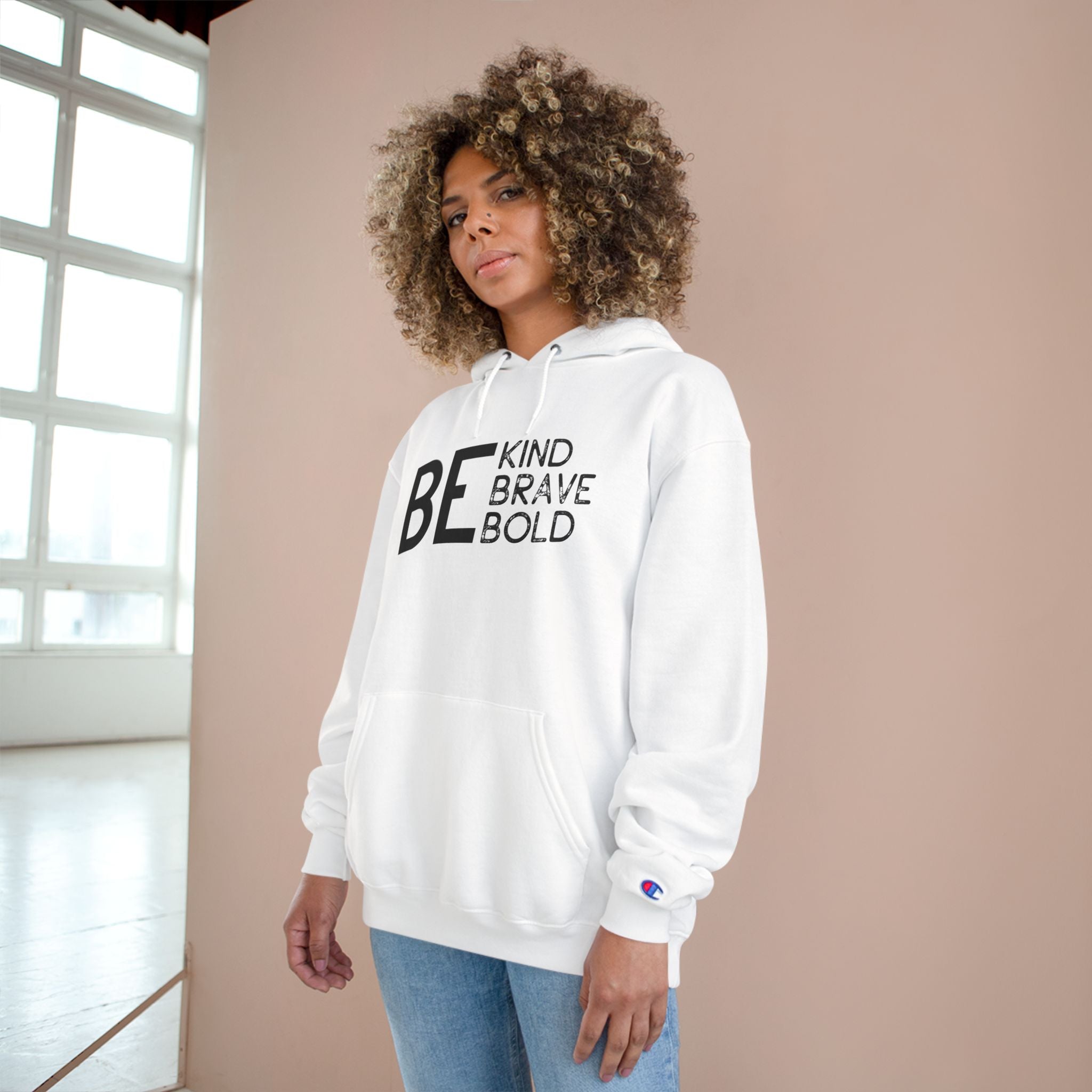 Champion Hoodie - Bold Minimalist Hand Sign Print