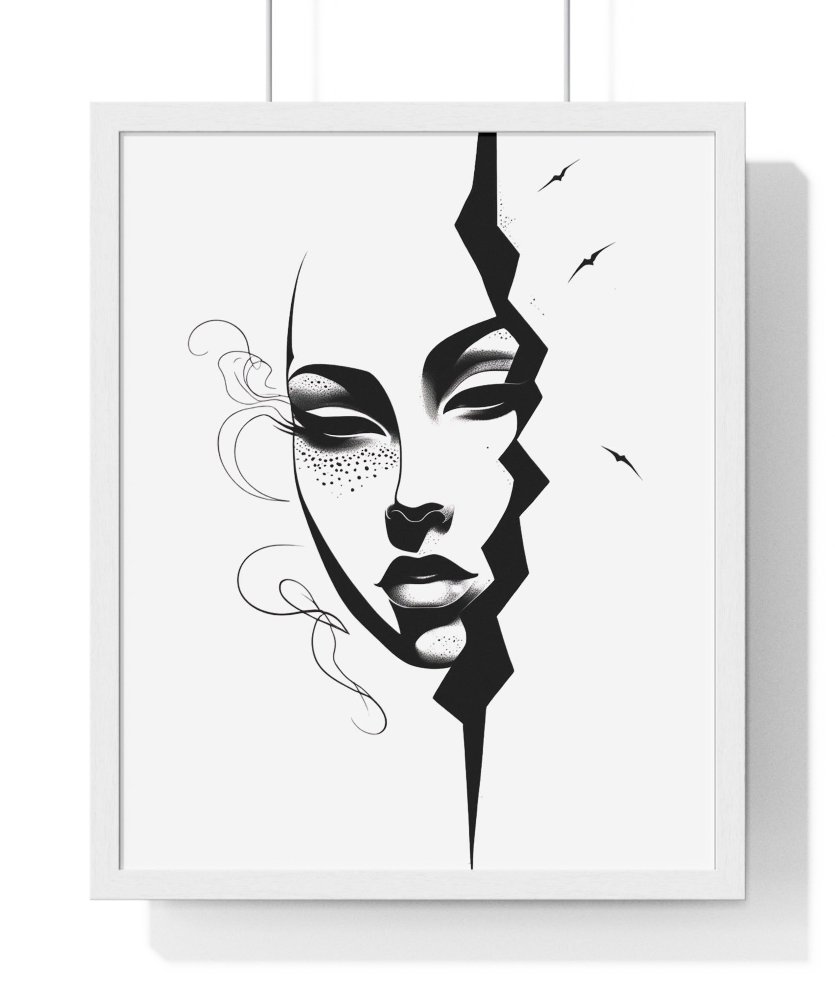 Vertical Framed Poster - Stylish Split Face Art Print | Modern Wall Decor, Home Aesthetic, Living Room Art, Unique Gift, Gallery Wall - Gallory Hive